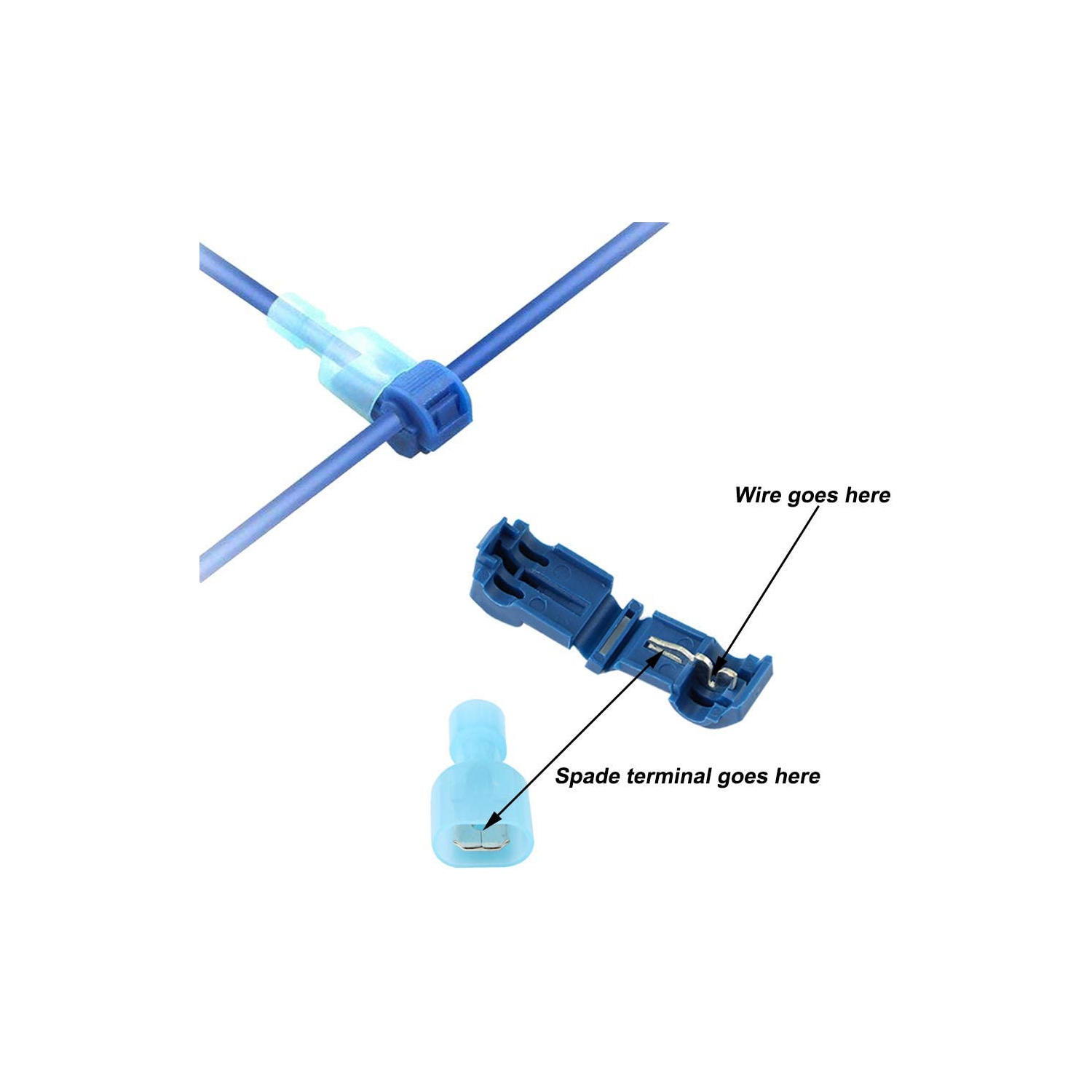 60Pcs Premium T-Tap Wire Terminals, Self-Stripping Quick Splice Wire Connectors and Fully Insulated Male Spade Terminals Connectors Kit –– Blue