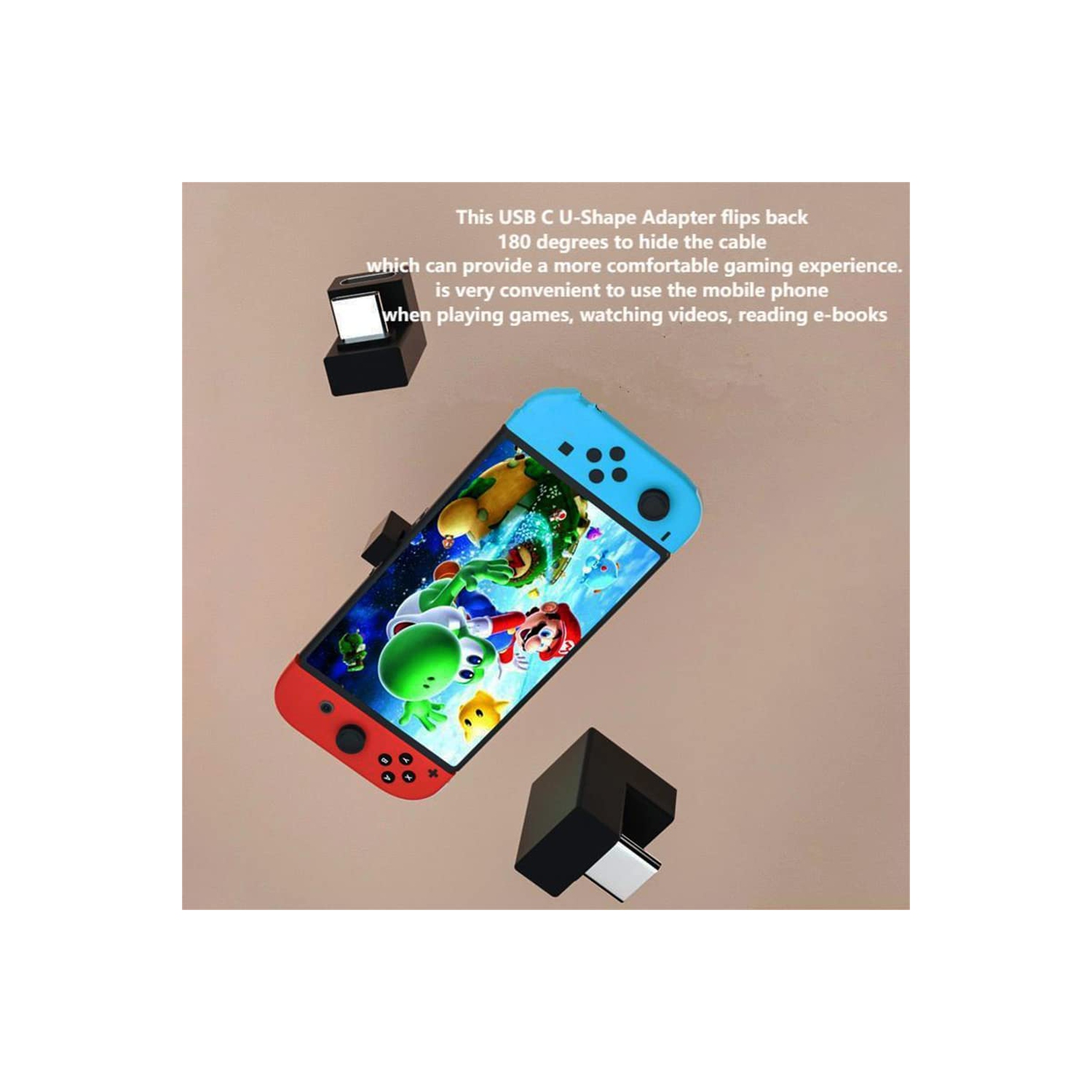 USB C U-Shape Adapter 180 Degree USB 3.1 Type C Male to Female U-Shape Charging Connector Adapter 4K60Hz 10Gbps for Laptop,Tablet,USB-C Phone