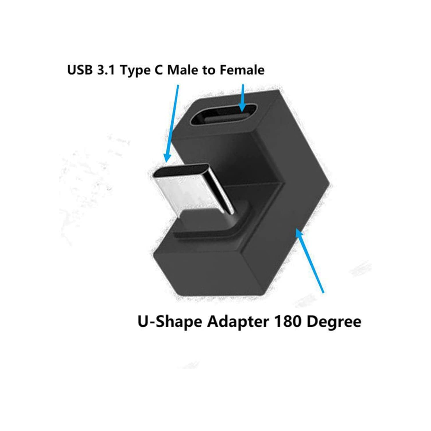 USB C U-Shape Adapter 180 Degree USB 3.1 Type C Male to Female U-Shape Charging Connector Adapter 4K60Hz 10Gbps for Laptop,Tablet,USB-C Phone