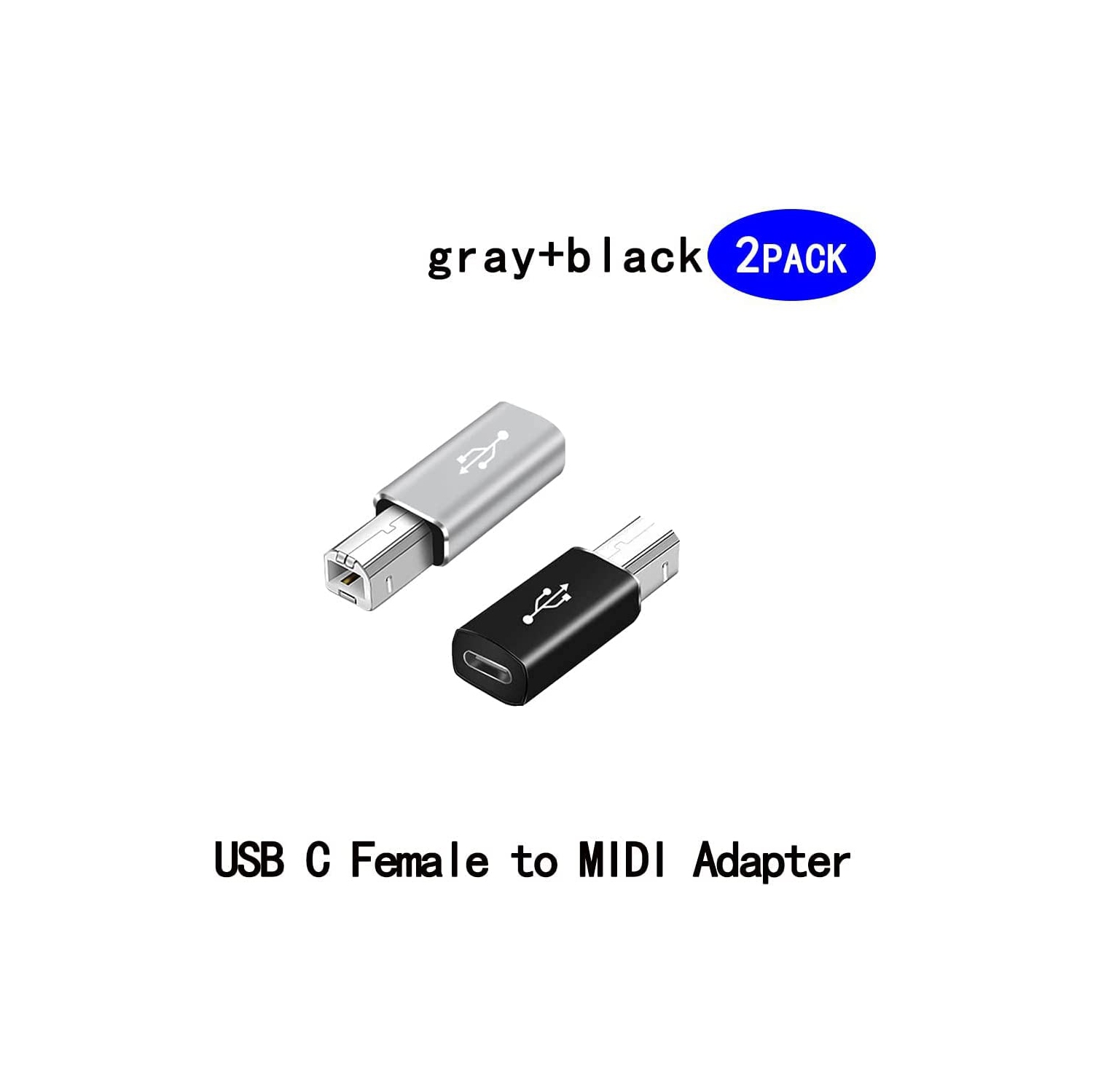 USB C Female to Printer Male USB B Convert Adapter Type C to MIDI Connector for Printer MIDI Electric Piano &Type-C Device/Laptop 2pcs