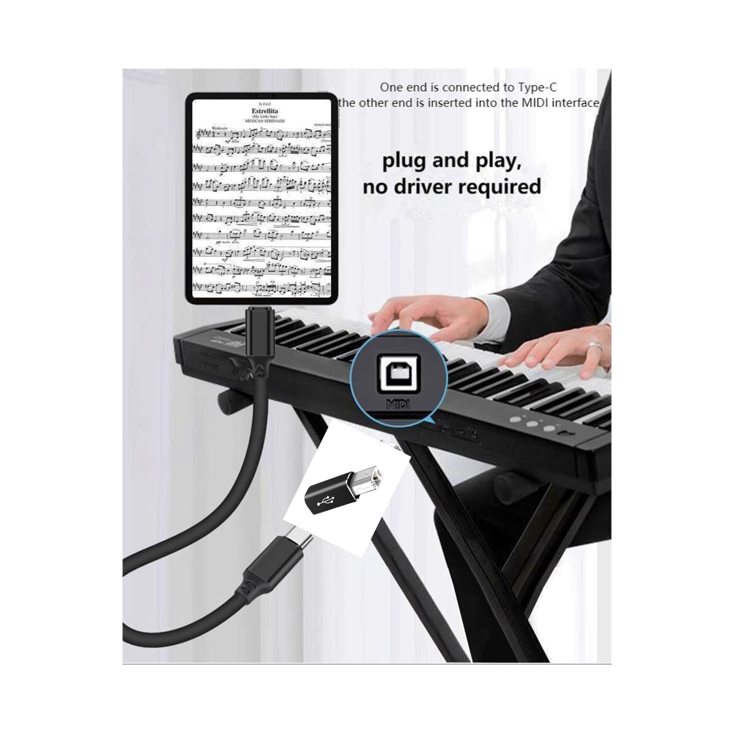 USB C Female to Printer Male USB B Convert Adapter Type C to MIDI Connector for Printer MIDI Electric Piano &Type-C Device/Laptop 2pcs