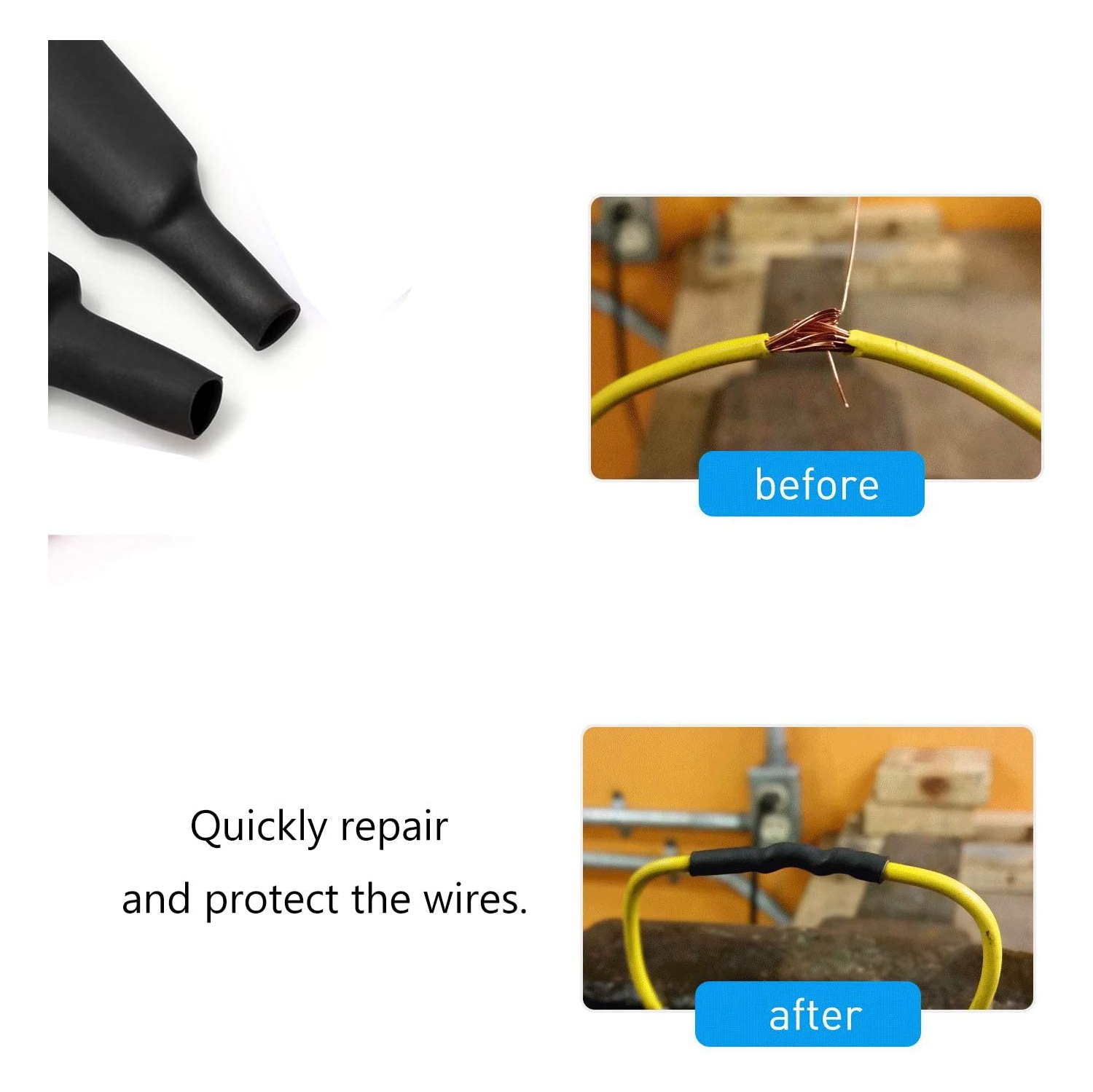 3:1 Dual Wall Adhesive Heat Shrink Tubing kit,320PCS 2Colors 7 Sizes 1/2', 3/8',5/16' 1/4', 3/16', 1/8', 3/32', Cable Sleeve Tube Assortment with