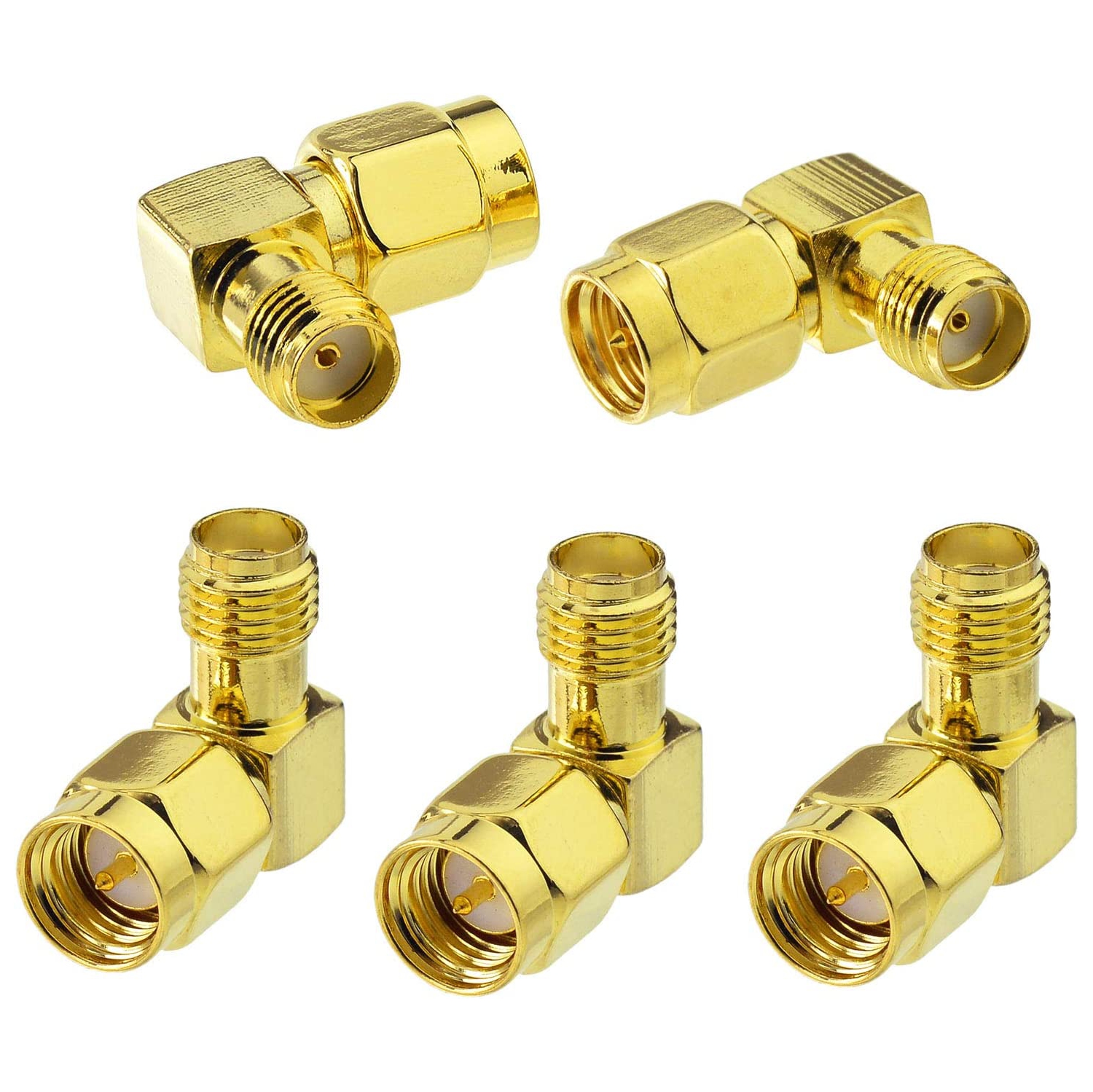 SMA 90 Degree Adapter, SMA Male to Female Coax Adapter Elbow for Radio, FPV Antenna, Transmitter etc. 5pcs