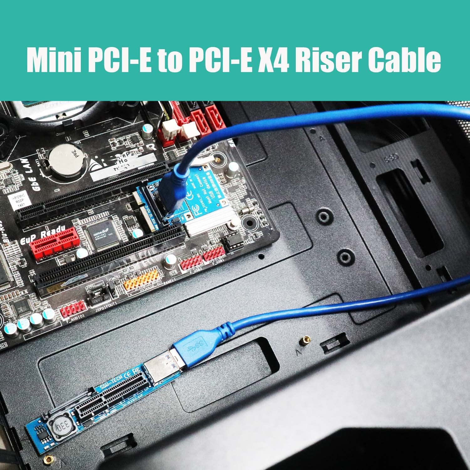 Mini PCIe Extension Cable 60cm, Mini PCI-E to PCI-E X4 Riser Cable for BTC Miner Mining, WiFi Adapter, USB Adapter, M.2 PCI-E SSD Adapter, etc.