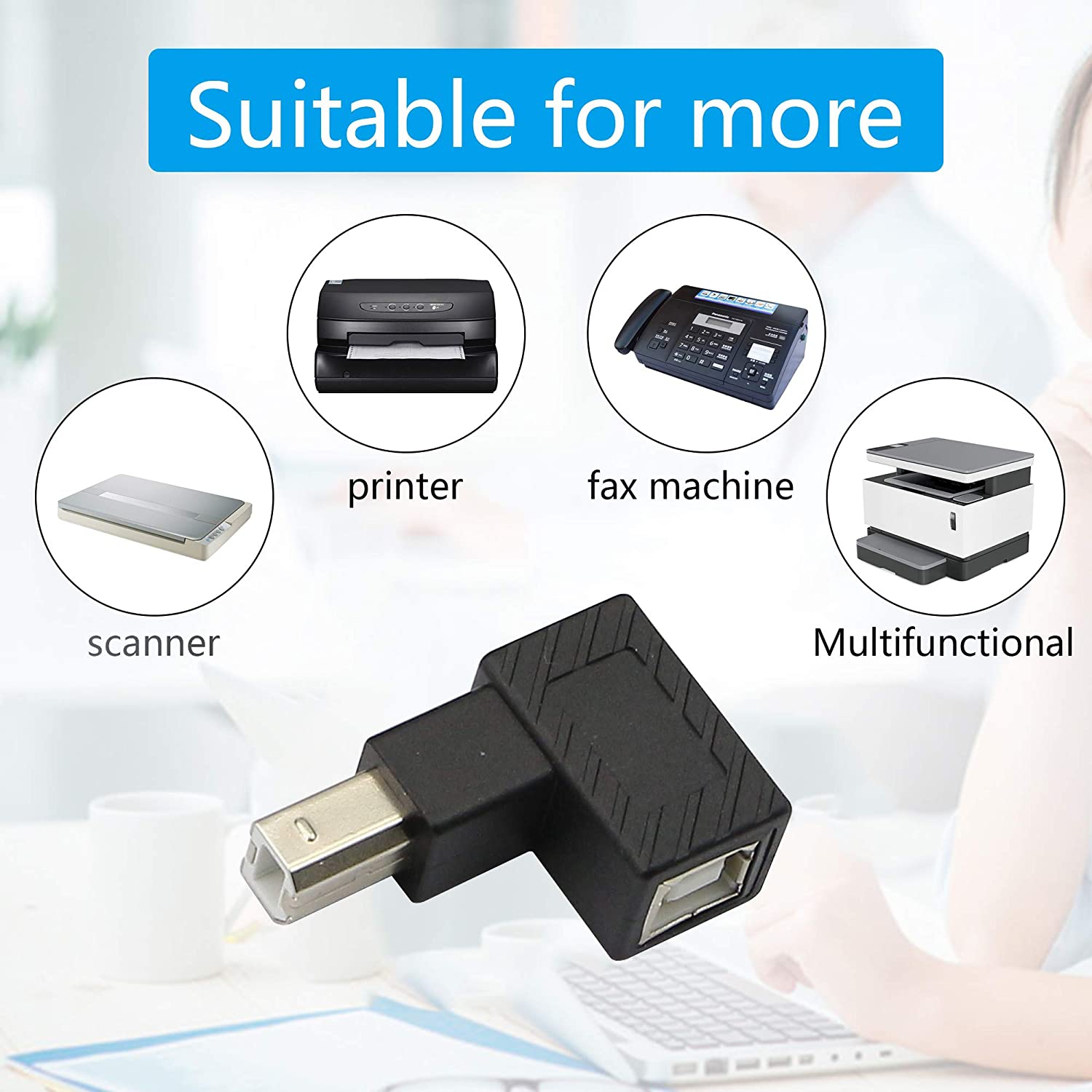 USB 2.0 Type-B Printer Adapter, 2Pack 90 Degrees USB 2.0 B Male to Type-B Female Printer Adapter, for Printer, Scanner, Mobile HDD and More(Up