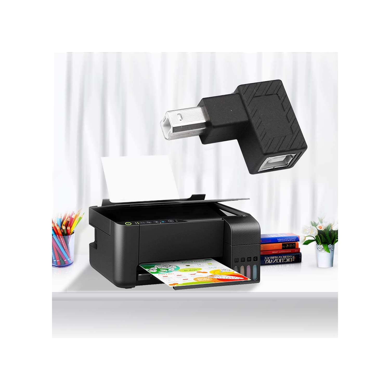 USB 2.0 Type-B Printer Adapter, 2Pack 90 Degrees USB 2.0 B Male to Type-B Female Printer Adapter, for Printer, Scanner, Mobile HDD and More(Up