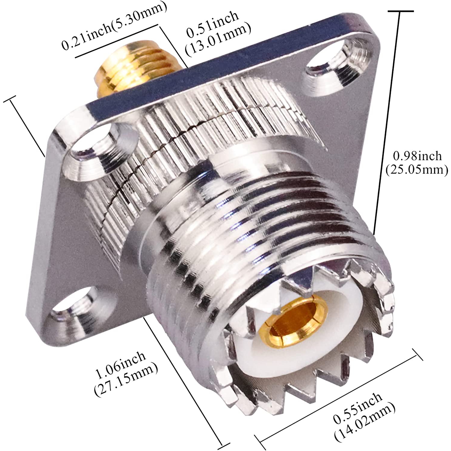 SMA Female to UHF Female Jack Panel Chassis Mount RF Coax Adapter SO239 PL259 UHF to SMA 4-Hole Flange Panel Mount Adapter for Jumper Cable SMA to
