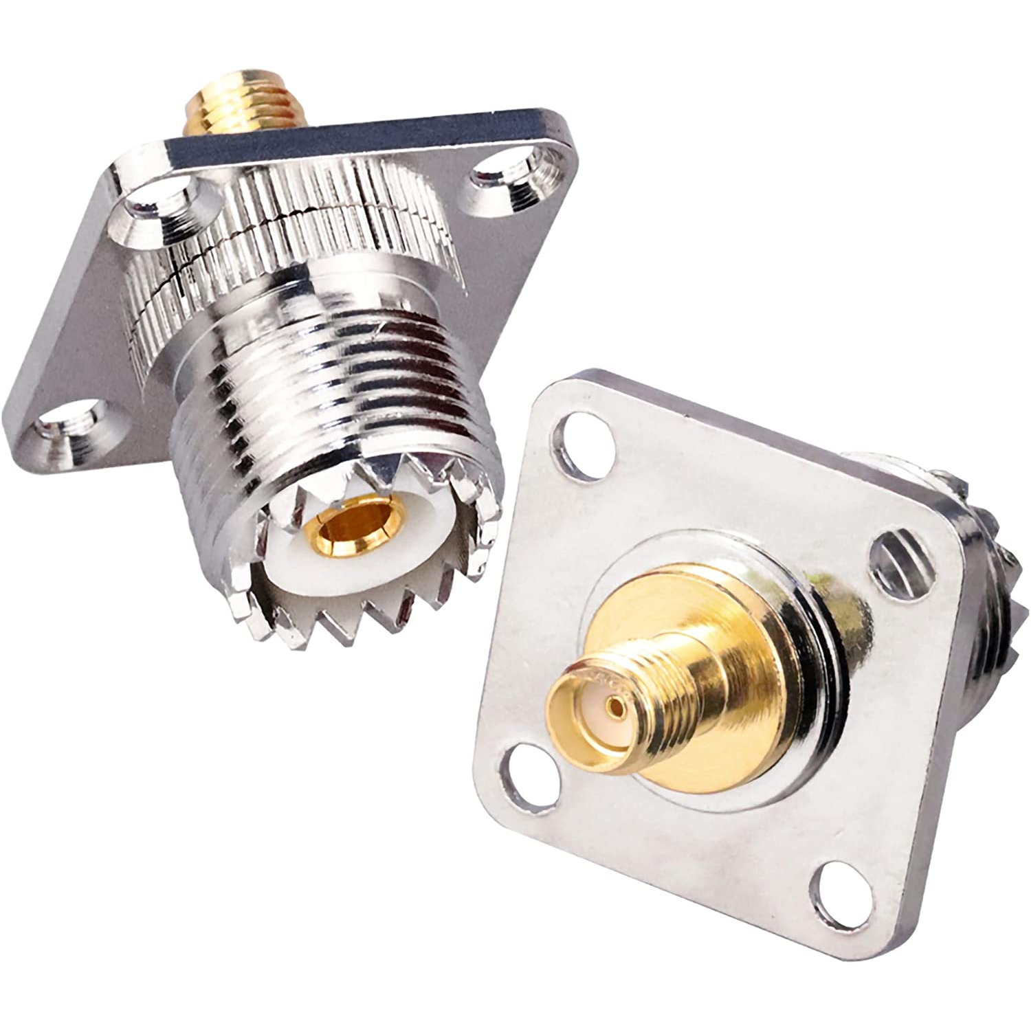 SMA Female to UHF Female Jack Panel Chassis Mount RF Coax Adapter SO239 PL259 UHF to SMA 4-Hole Flange Panel Mount Adapter for Jumper Cable SMA to