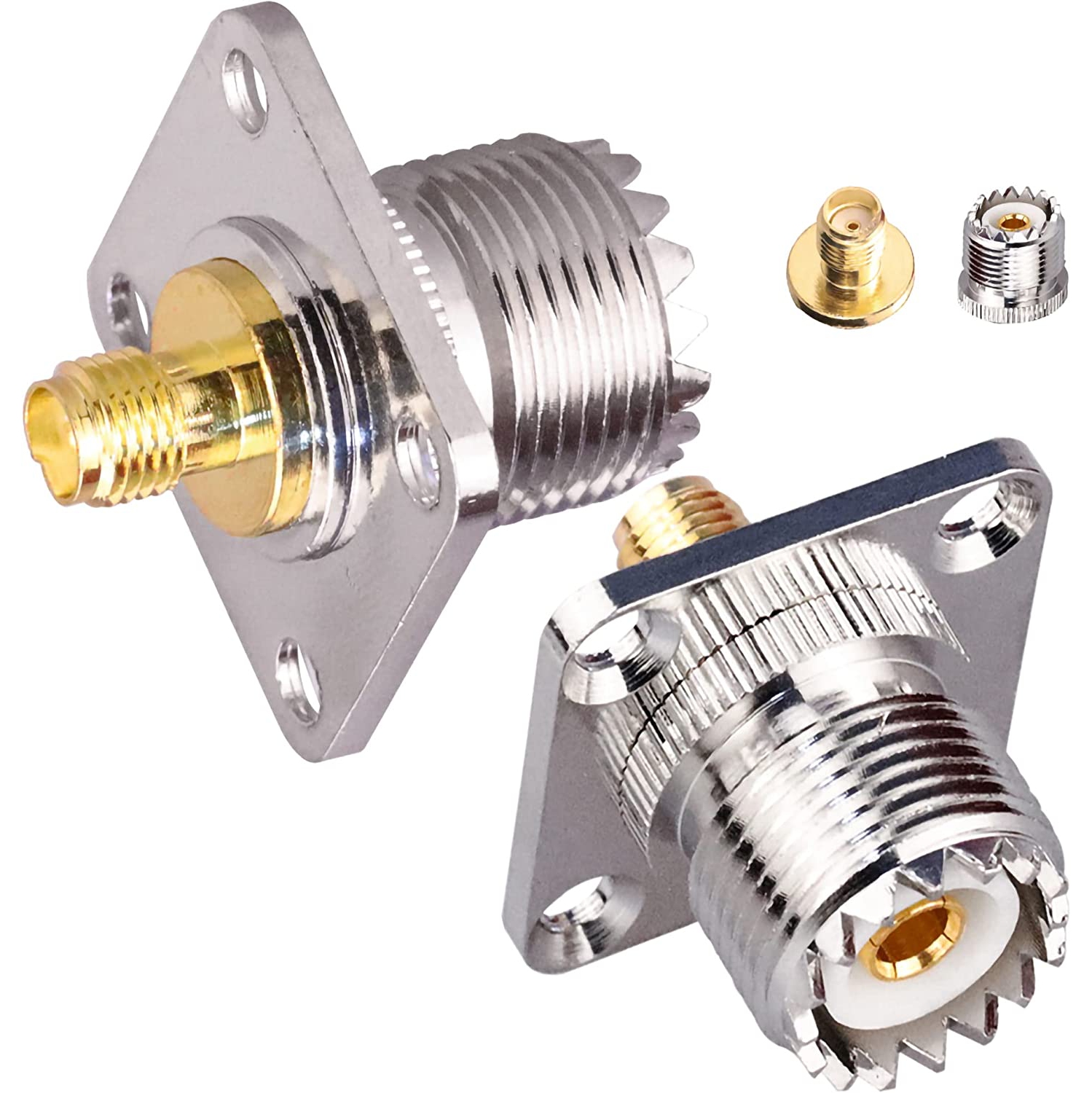 SMA Female to UHF Female Jack Panel Chassis Mount RF Coax Adapter SO239 PL259 UHF to SMA 4-Hole Flange Panel Mount Adapter for Jumper Cable SMA to