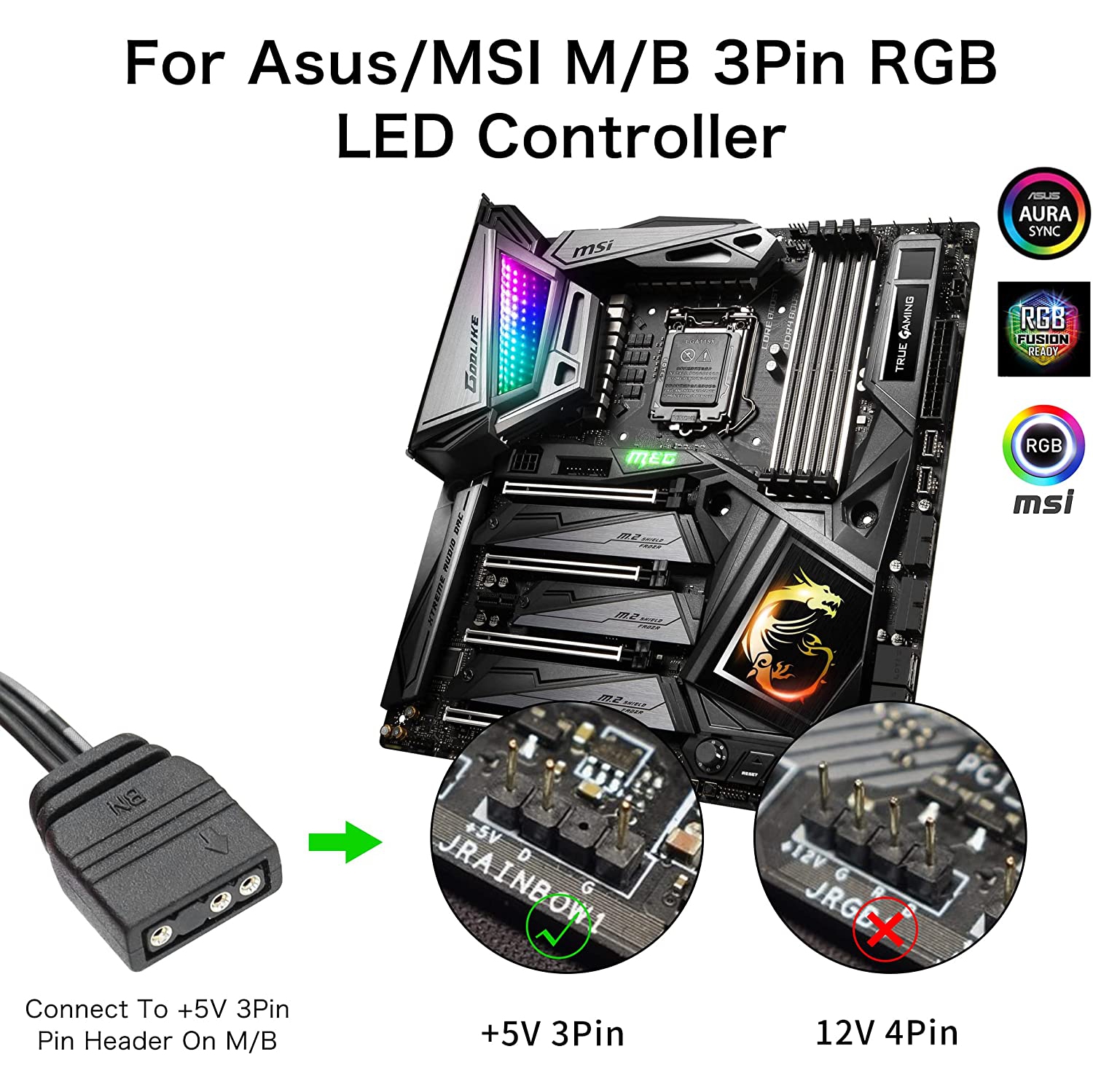 5V 3Pin RGB LED Splitter 10-Port 3Pin LED Hub Controller with 50CM Extension Cable