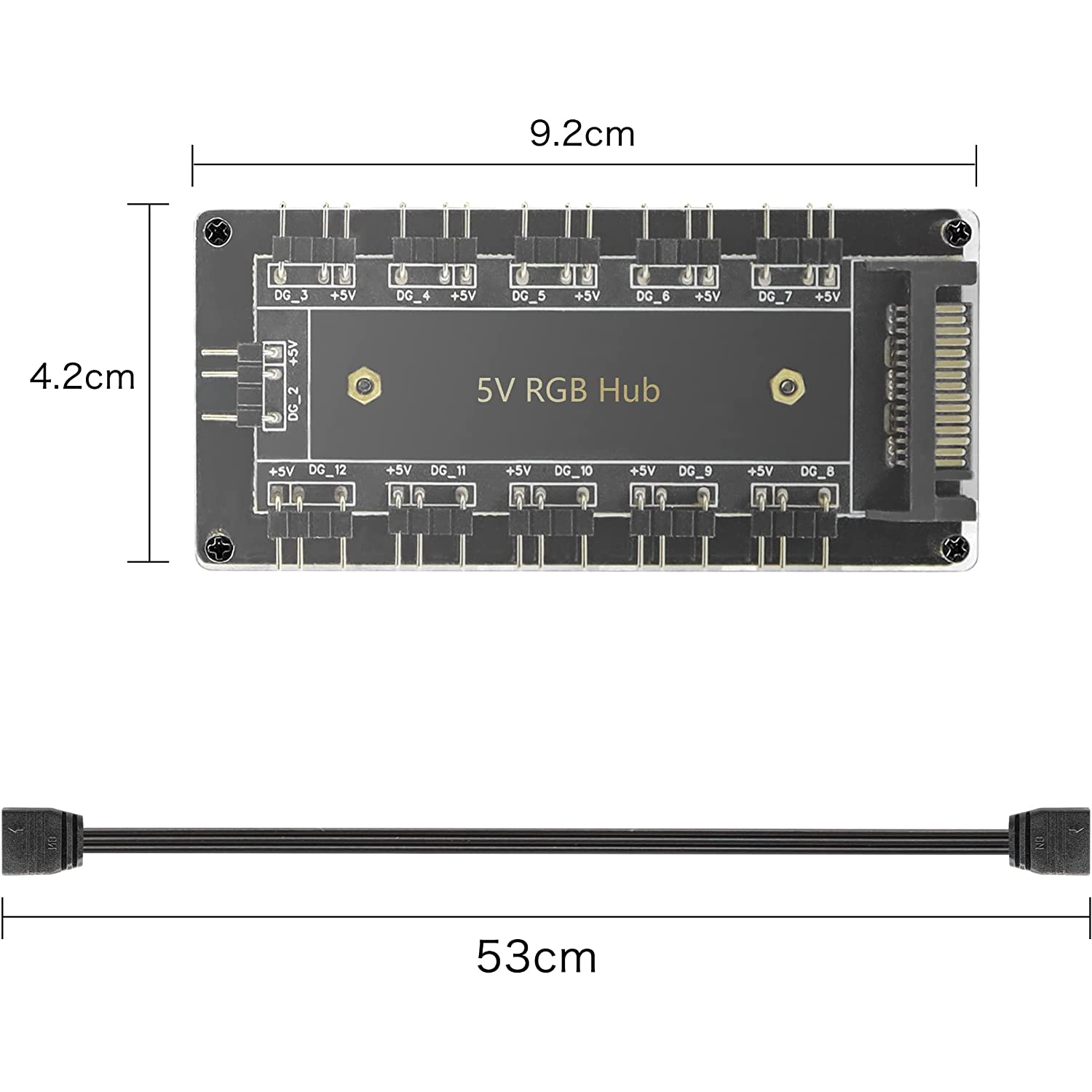 5V 3Pin RGB LED Splitter 10-Port 3Pin LED Hub Controller with 50CM Extension Cable