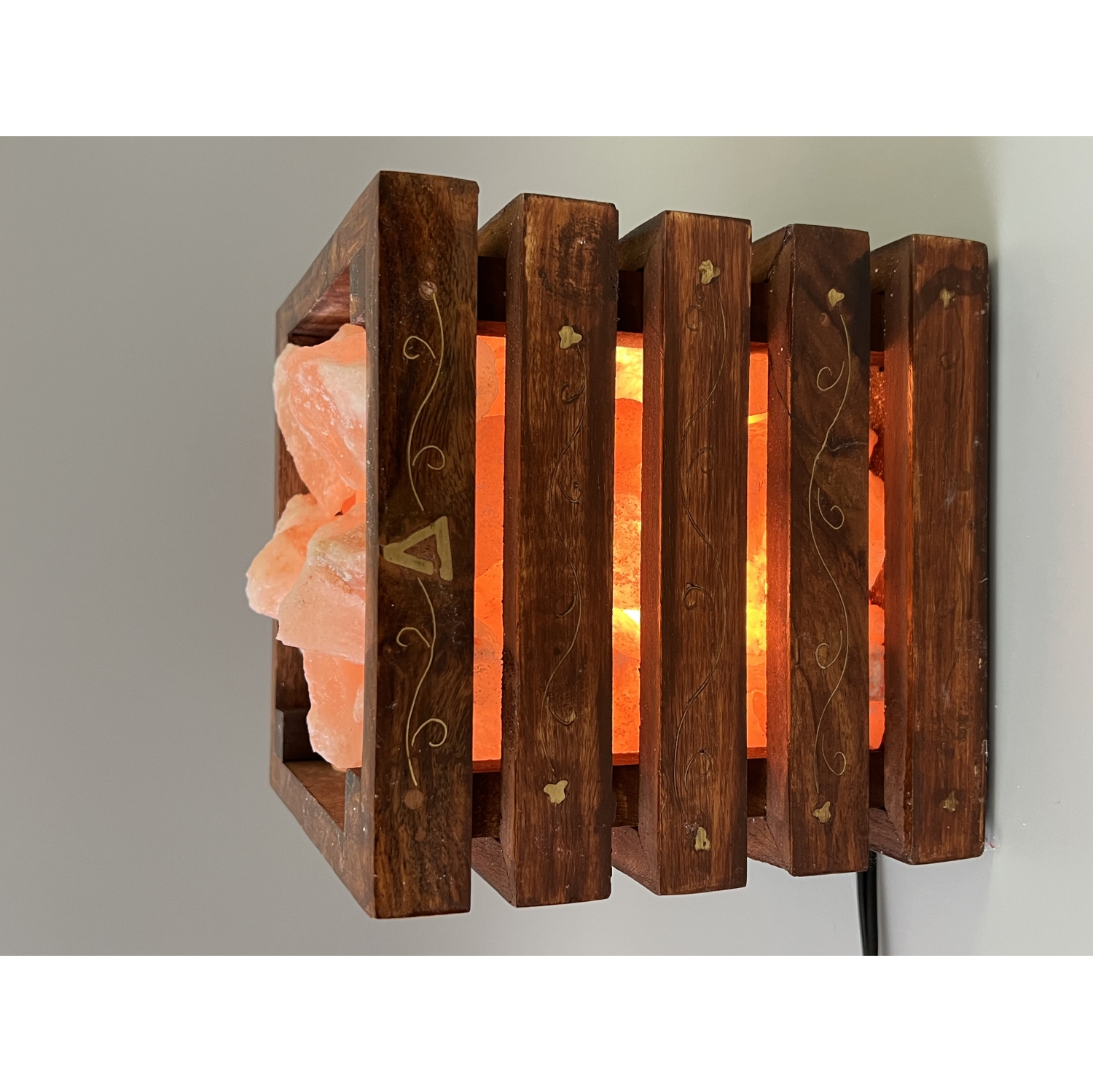 Himalayan Pink Rock Salt Lamp- Wooden Basket Brass Best Gift Item