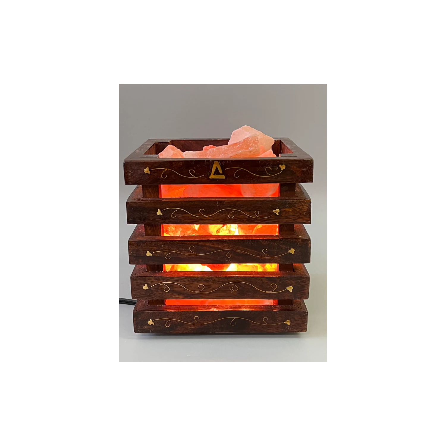 Himalayan Pink Rock Salt Lamp- Wooden Basket Brass Best Gift Item