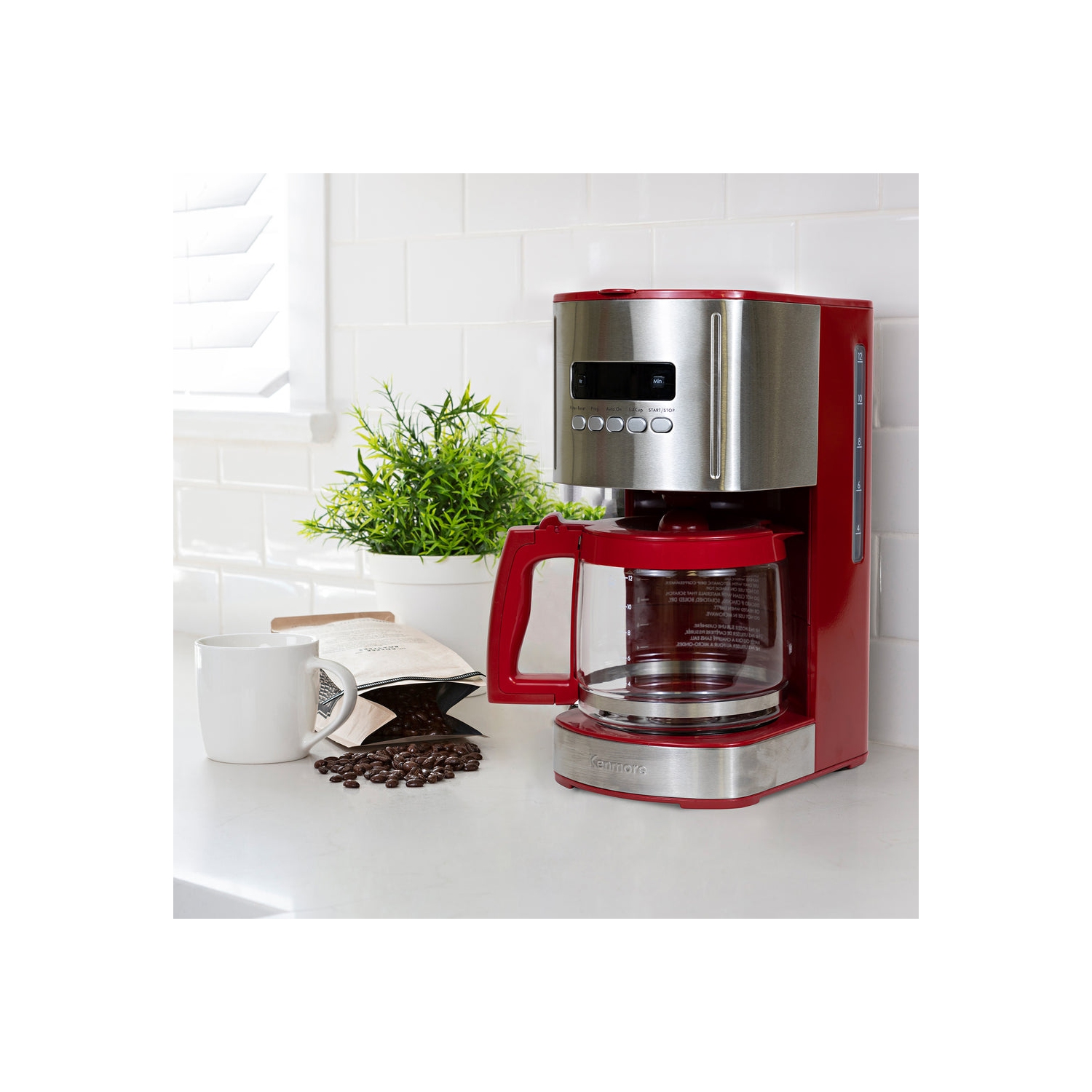 Machine à café programmable de 12 tasses Aroma Control de Kenmore - Rouge et acier inoxydable, Filtre réutilisable