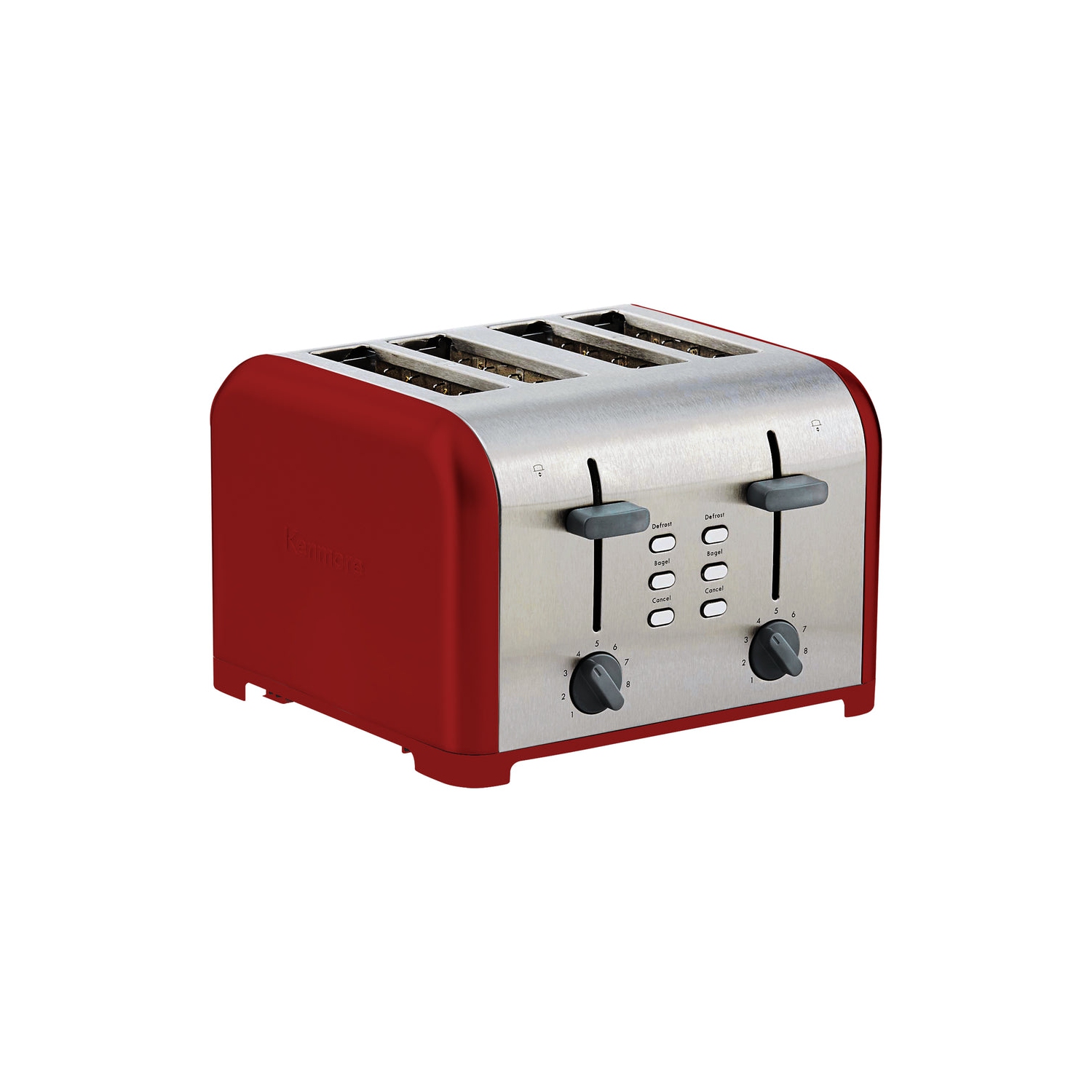 Kenmore 4-Slice Toaster, Red Stainless Steel, Dual Controls, Extra Wide Slots, Bagel and Defrost