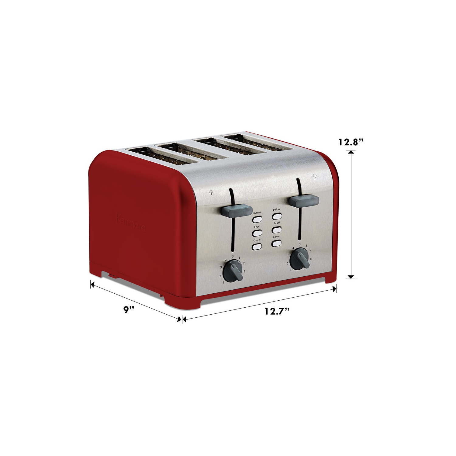 Kenmore 4-Slice Toaster, Red Stainless Steel, Dual Controls, Extra Wide Slots, Bagel and Defrost