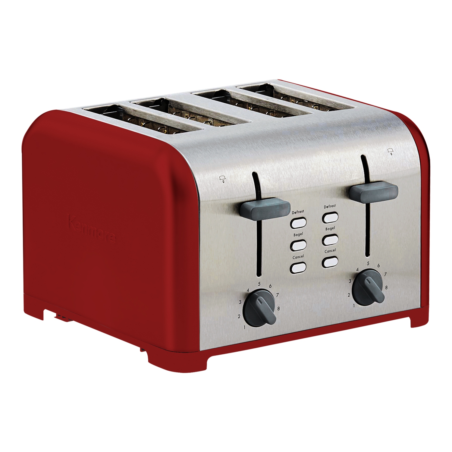 Kenmore 4-Slice Toaster, Red Stainless Steel, Dual Controls, Extra Wide Slots, Bagel and Defrost