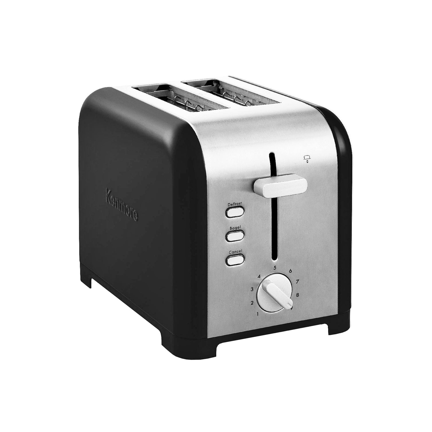 Kenmore 2-Slice Toaster, BLACK Stainless Steel, Extra Wide Slots, Bagel, Defrost, 9 Shade Settings