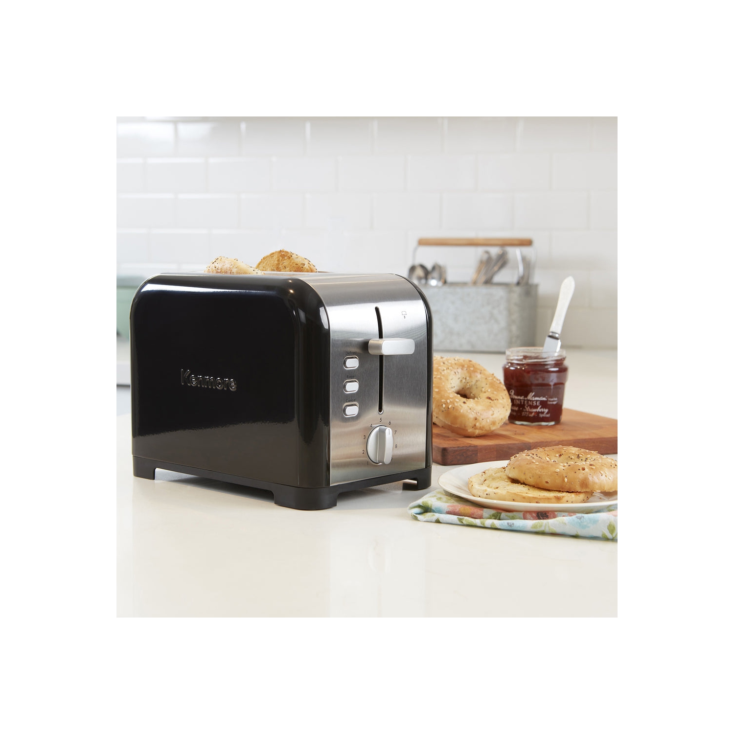 Kenmore 2-Slice Toaster, BLACK Stainless Steel, Extra Wide Slots, Bagel, Defrost, 9 Shade Settings