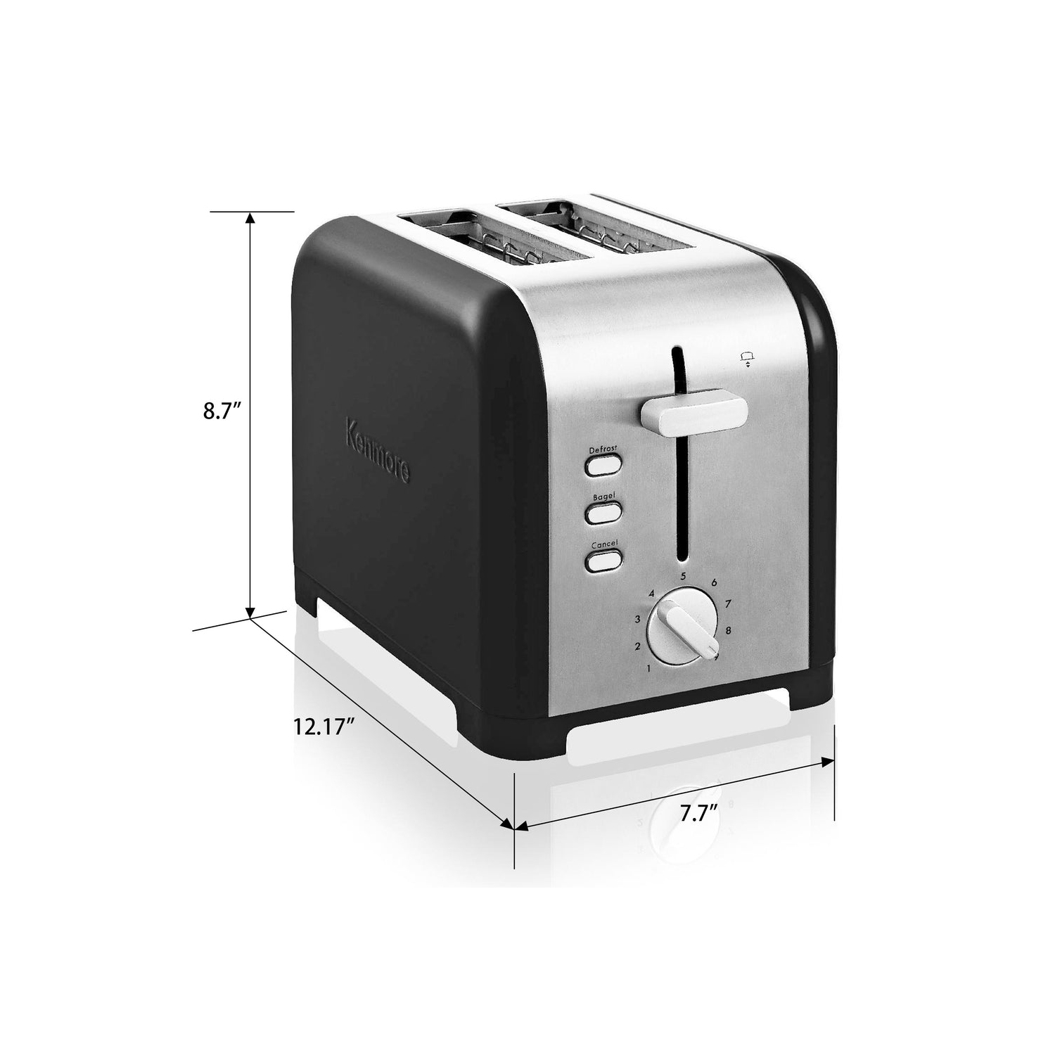 Kenmore 2-Slice Toaster, BLACK Stainless Steel, Extra Wide Slots, Bagel, Defrost, 9 Shade Settings
