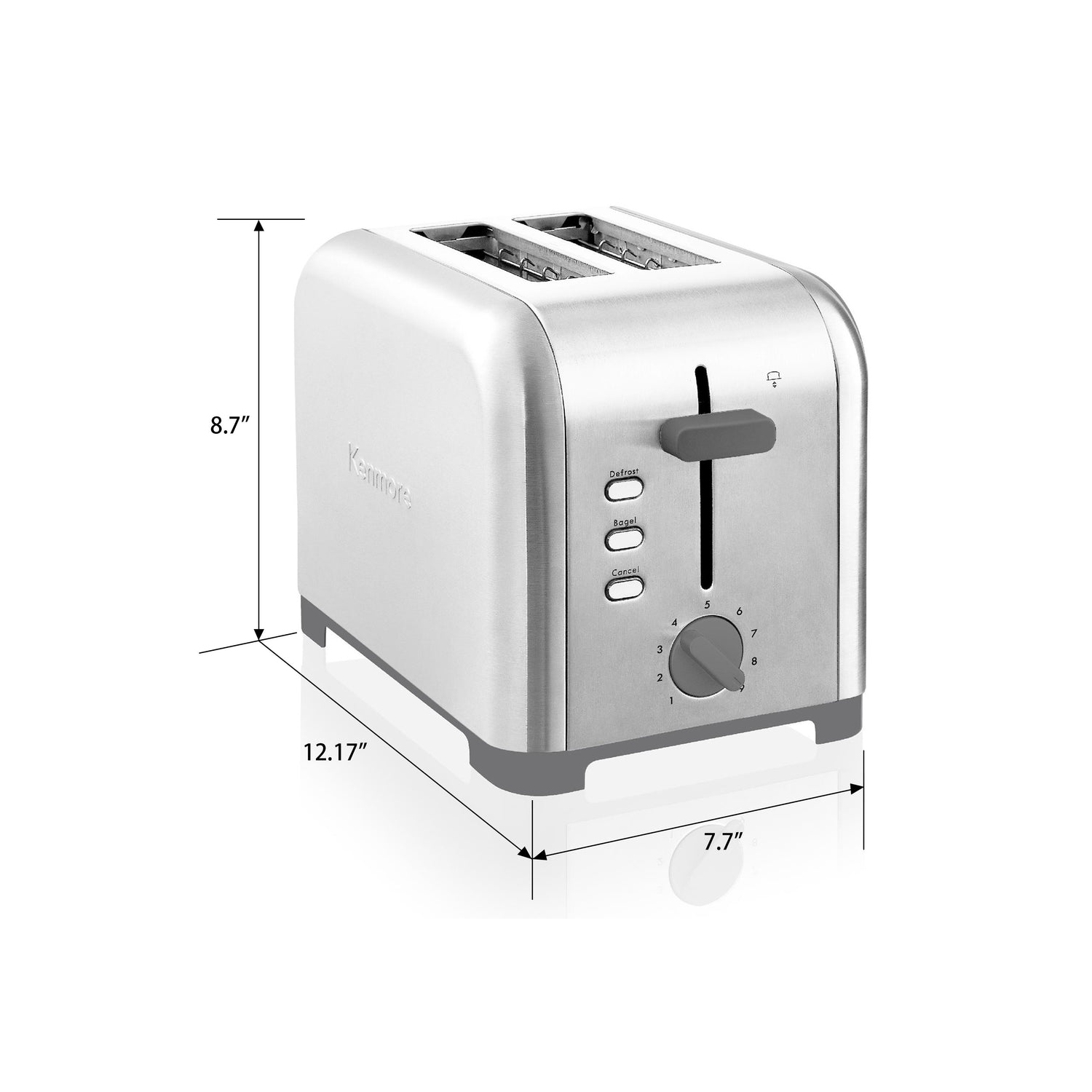 Kenmore 2-Slice Toaster, Stainless Steel, Extra Wide Slots, Bagel, Defrost, 9 Shade Settings