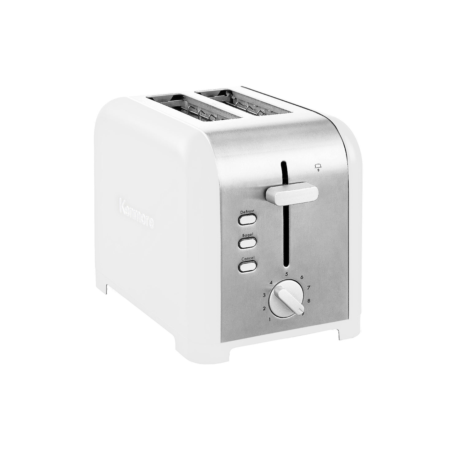 Kenmore 2-Slice Toaster, White Stainless Steel, Extra Wide Slots, Bagel, Defrost, 9 Shade Settings
