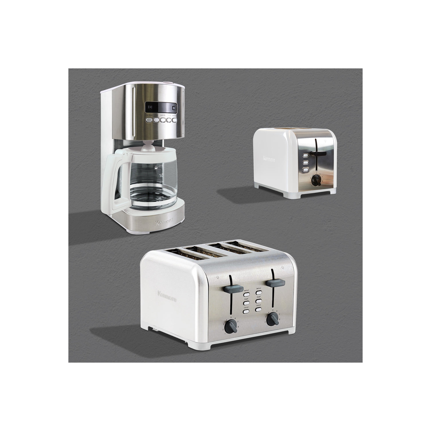 Kenmore 2-Slice Toaster, White Stainless Steel, Extra Wide Slots, Bagel, Defrost, 9 Shade Settings