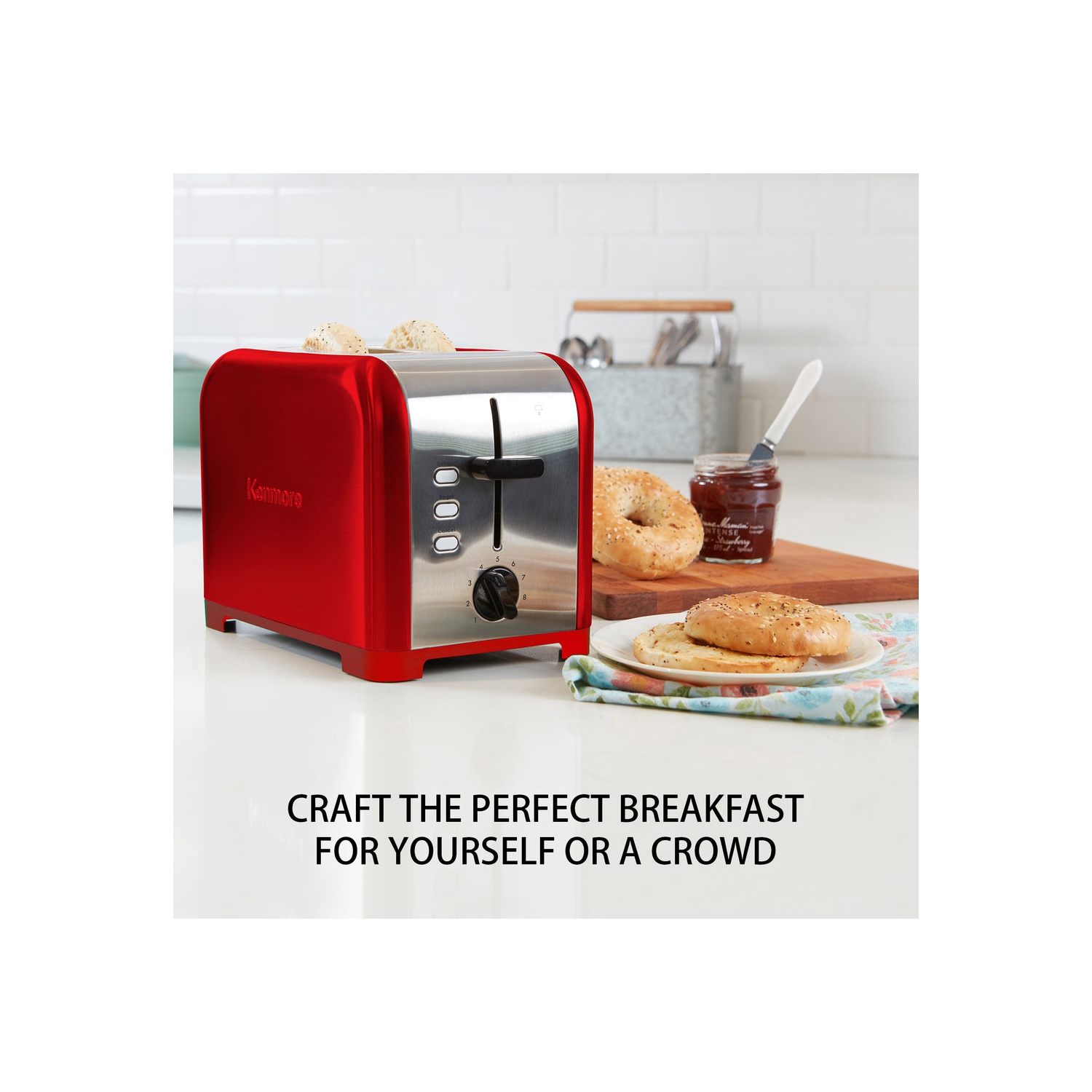 Kenmore 2-Slice Toaster, Red Stainless Steel, Extra Wide Slots, Bagel, Defrost, 9 Shade Settings