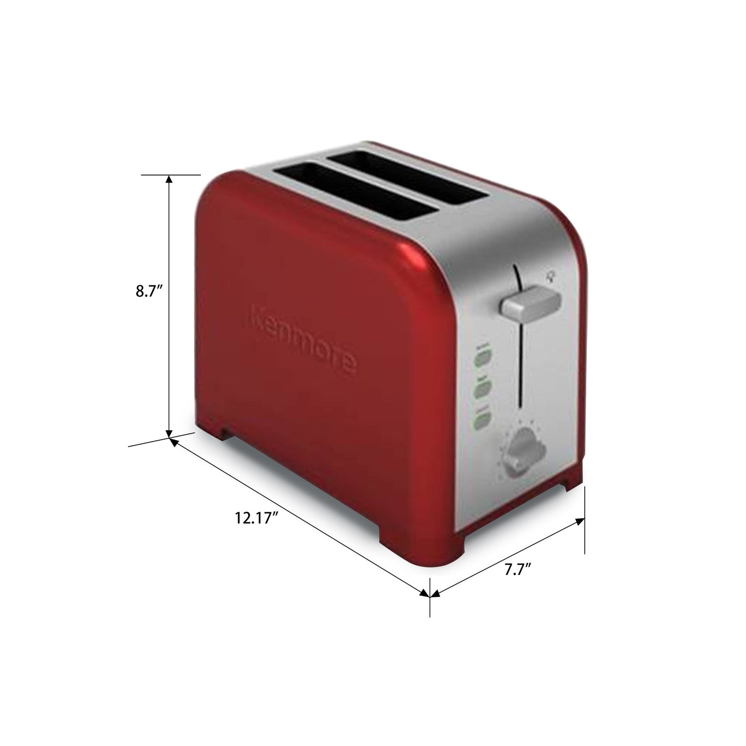 Kenmore 2-Slice Toaster, Red Stainless Steel, Extra Wide Slots, Bagel, Defrost, 9 Shade Settings