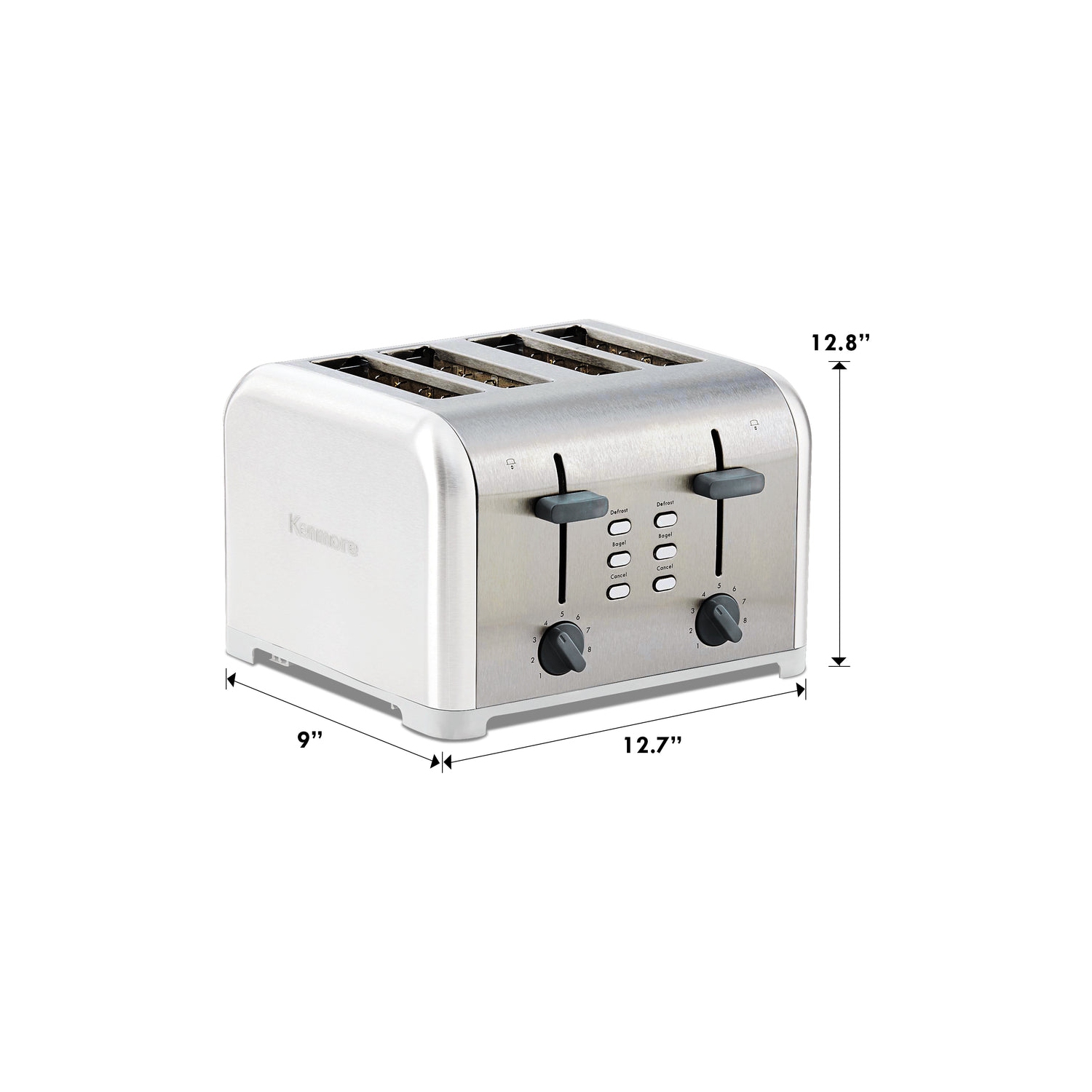 Kenmore 4-Slice Toaster, White Stainless Steel, Dual Controls, Extra Wide Slots, Bagel and Defrost Functions, 9 Browning Levels, English Muffin,