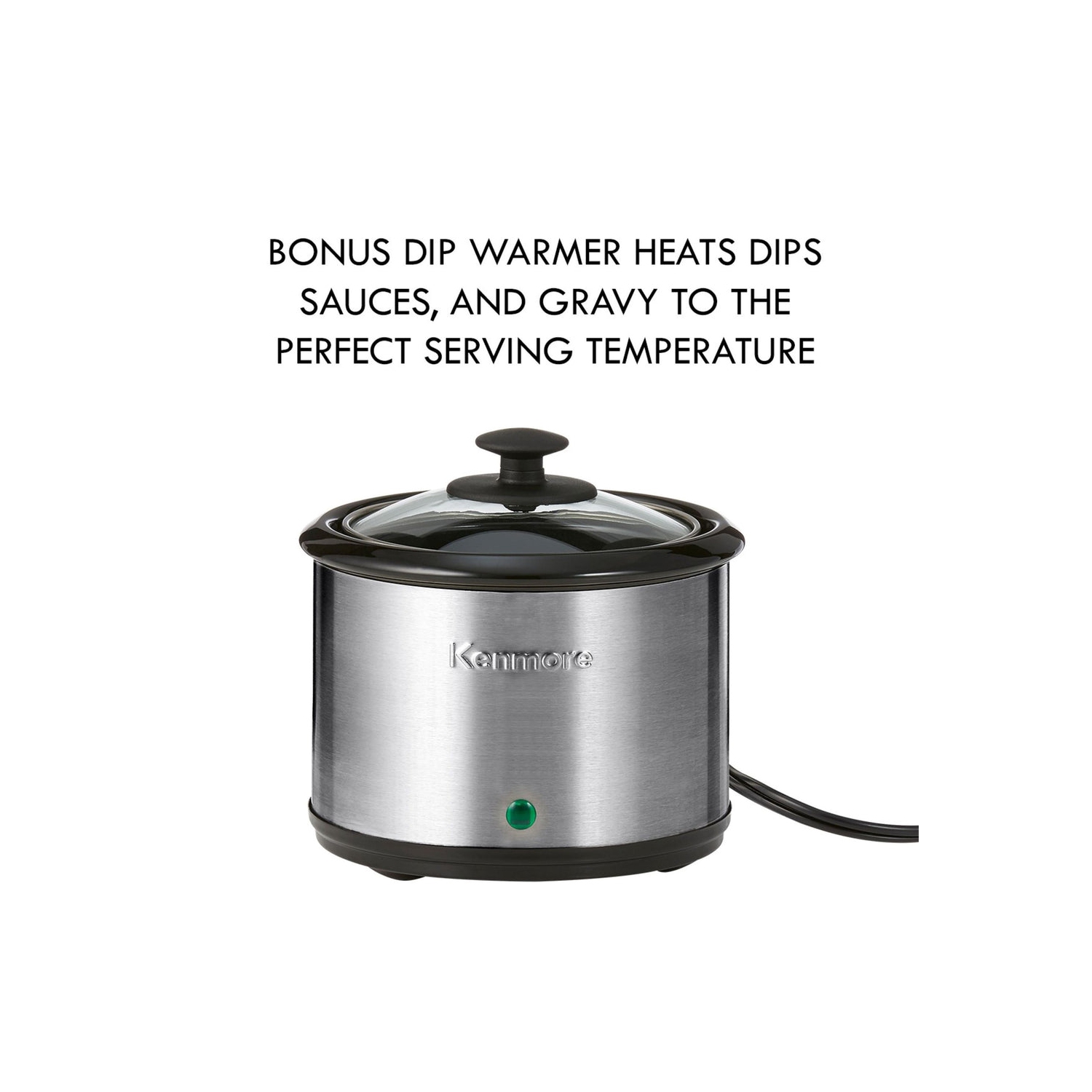 Kenmore Programmable 7 qt Slow Cooker with Dipper Sauce-Warmer, Black and Silver, Stainless Steel, Digital Display, One-Touch Controls.