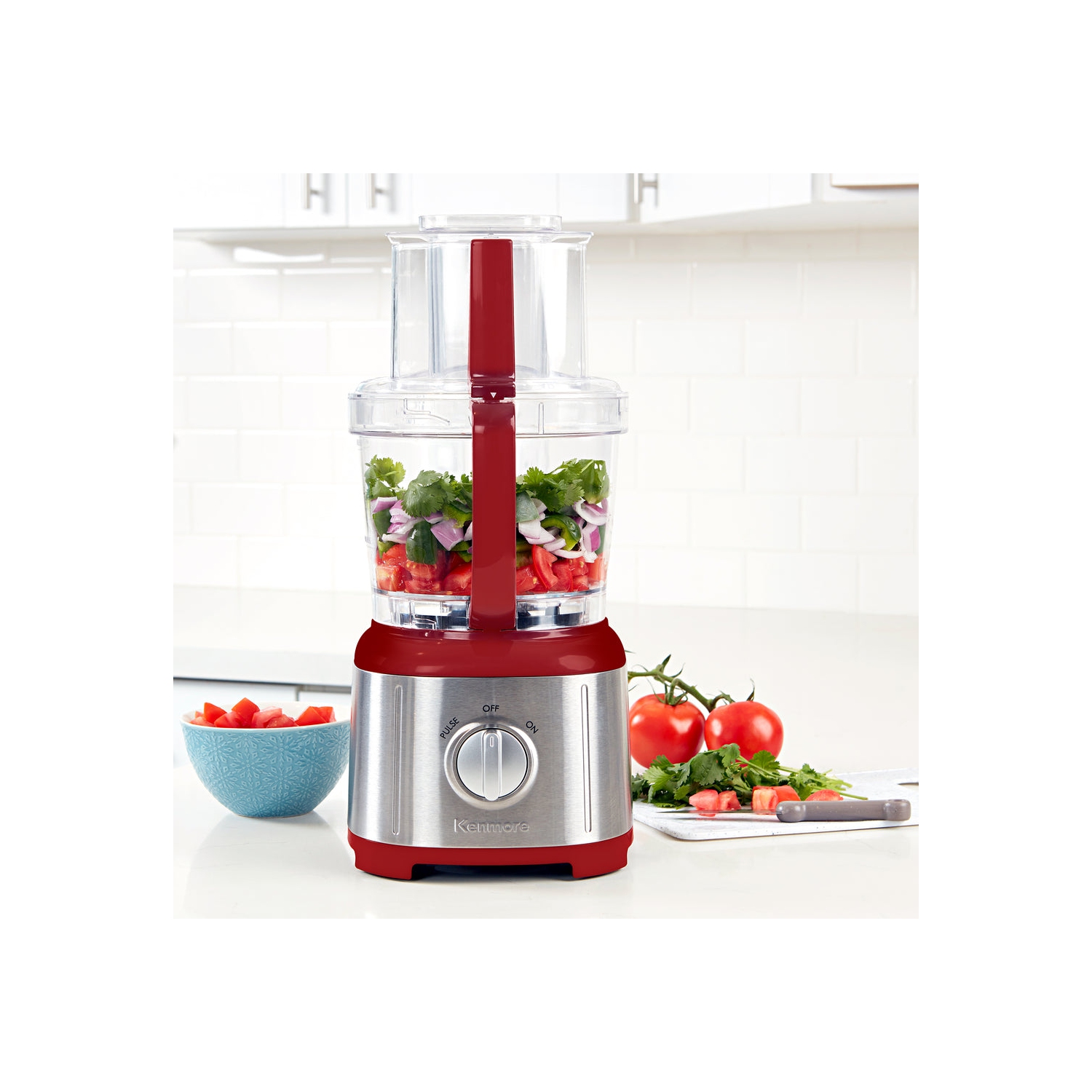 Kenmore 11-Cup Food Processor and Vegetable Chopper, Reversible Slice/Shred Disc, 500W, Red