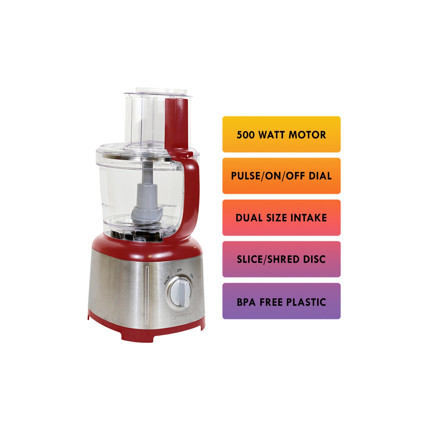 Kenmore 11-Cup Food Processor and Vegetable Chopper, Reversible Slice/Shred Disc, 500W, Red