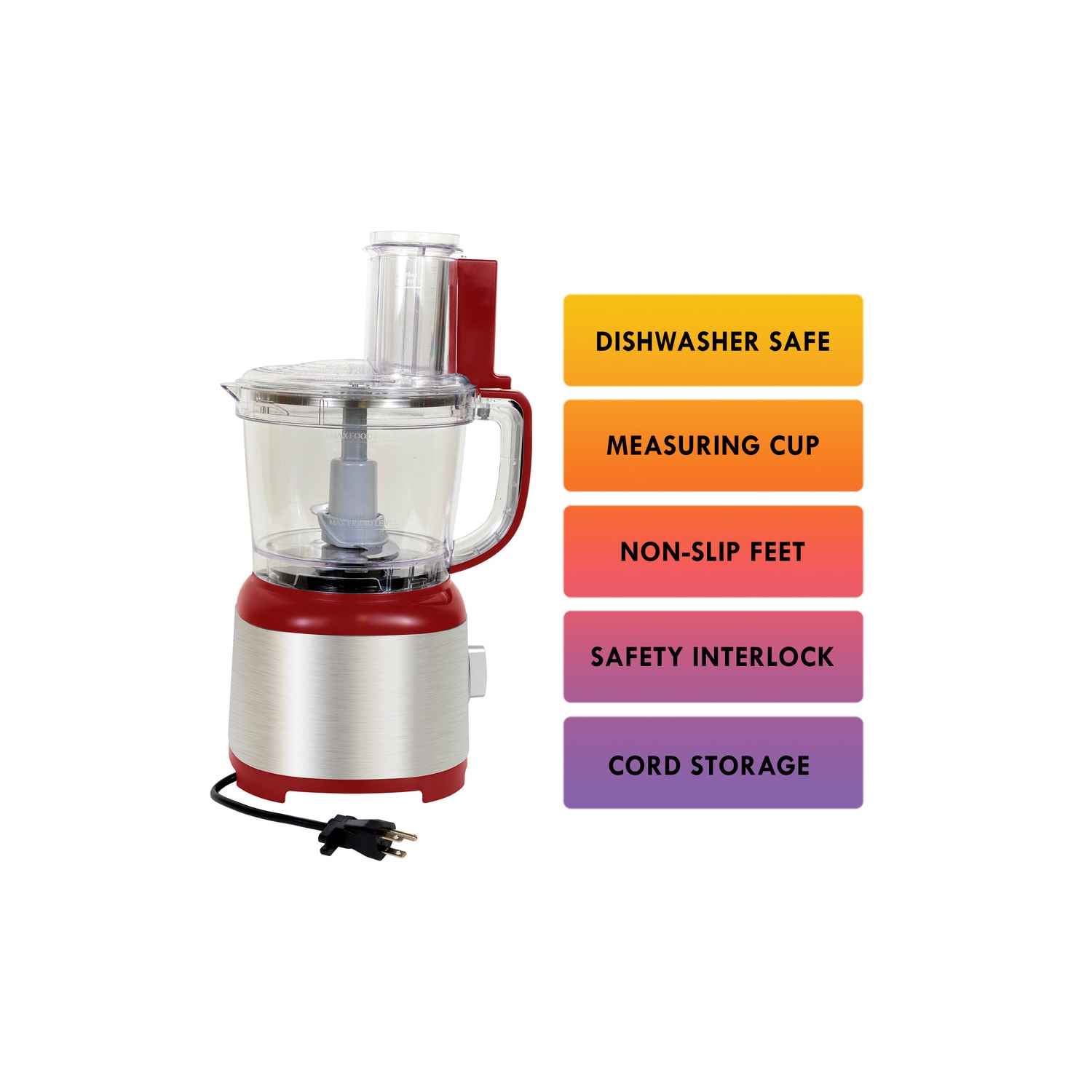 Kenmore 11-Cup Food Processor and Vegetable Chopper, Reversible Slice/Shred Disc, 500W, Red