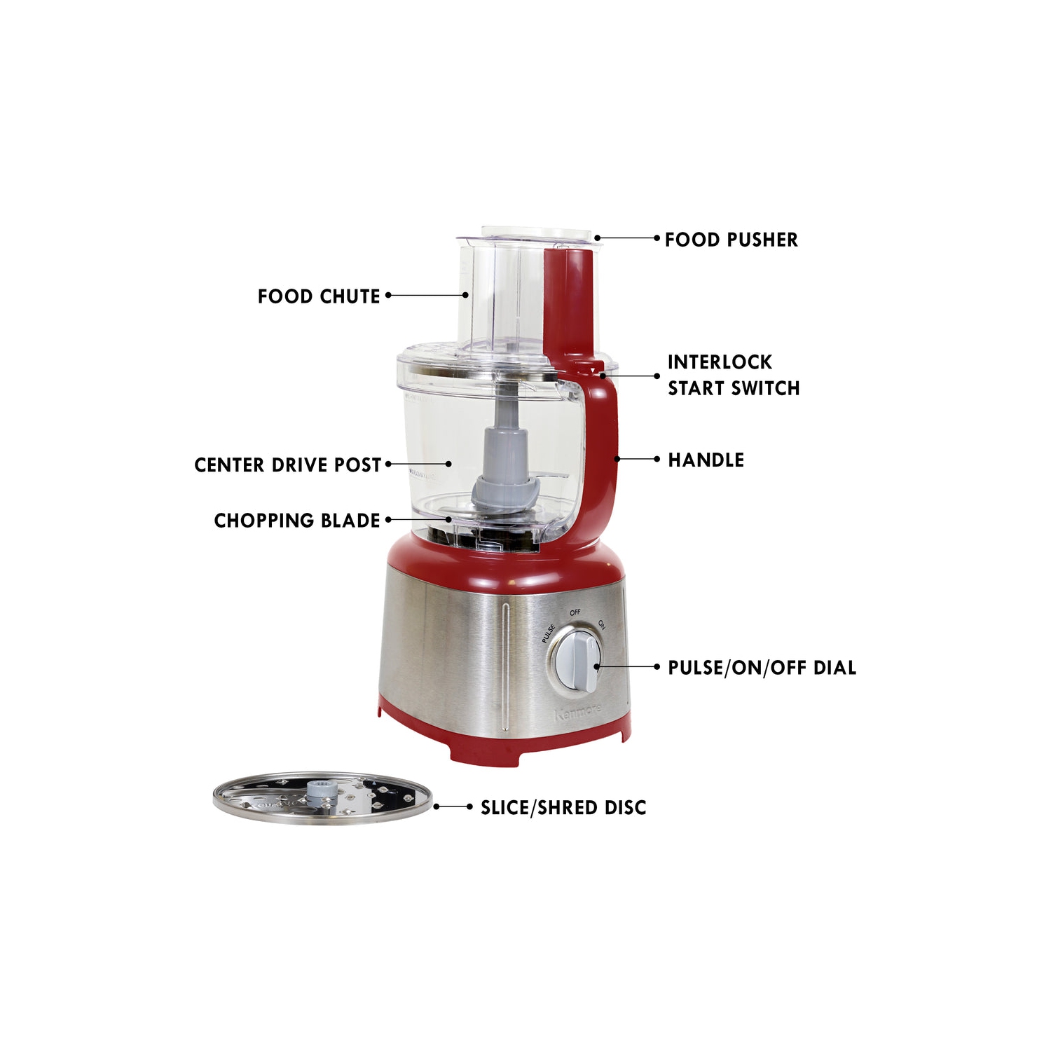 Kenmore 11-Cup Food Processor and Vegetable Chopper, Reversible Slice/Shred Disc, 500W, Red