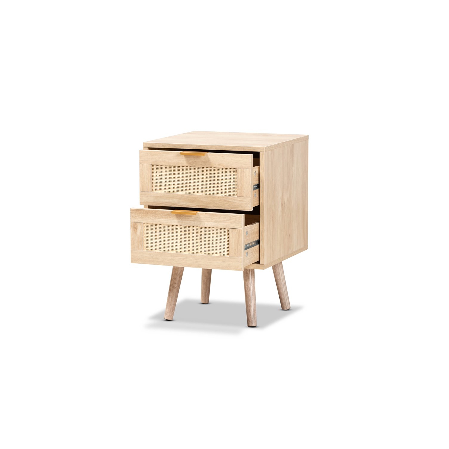 Bowery Hill Light Oak Brown Finished Wood and Rattan 2-Drawer Nightstand