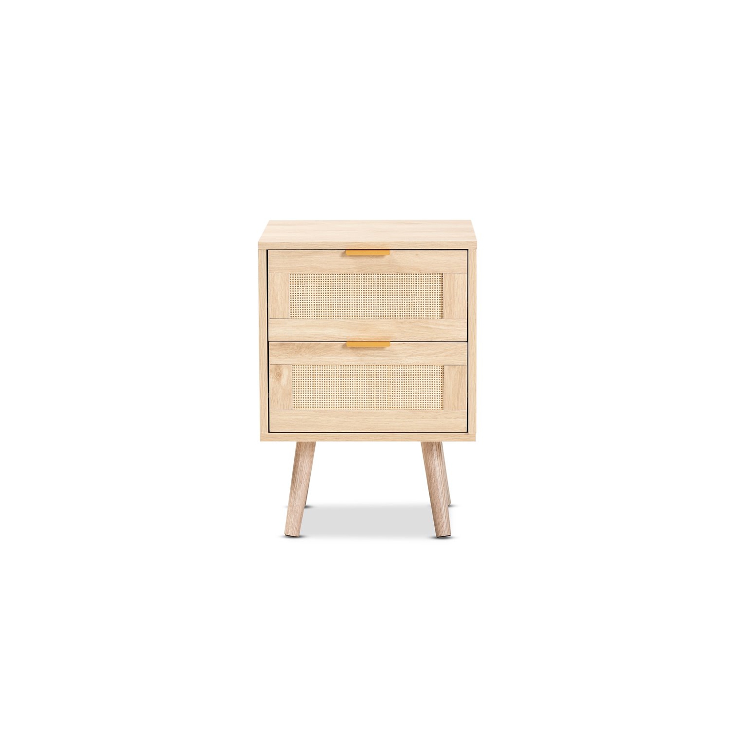 Bowery Hill Light Oak Brown Finished Wood and Rattan 2-Drawer Nightstand
