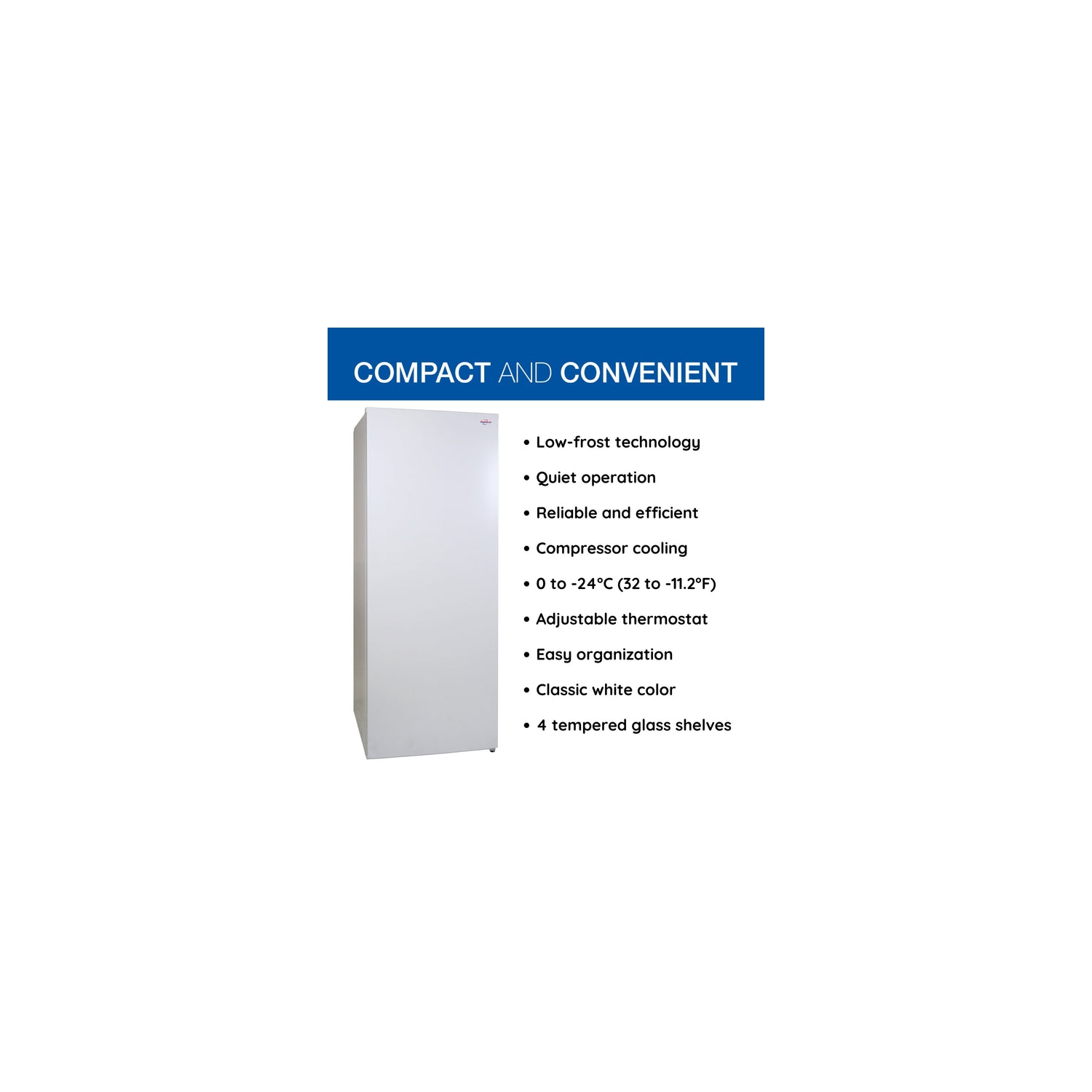 Koolatron Garage-Ready Upright Freezer 7.0 cu ft White, Low-Frost, Flat Back, Glass Shelves