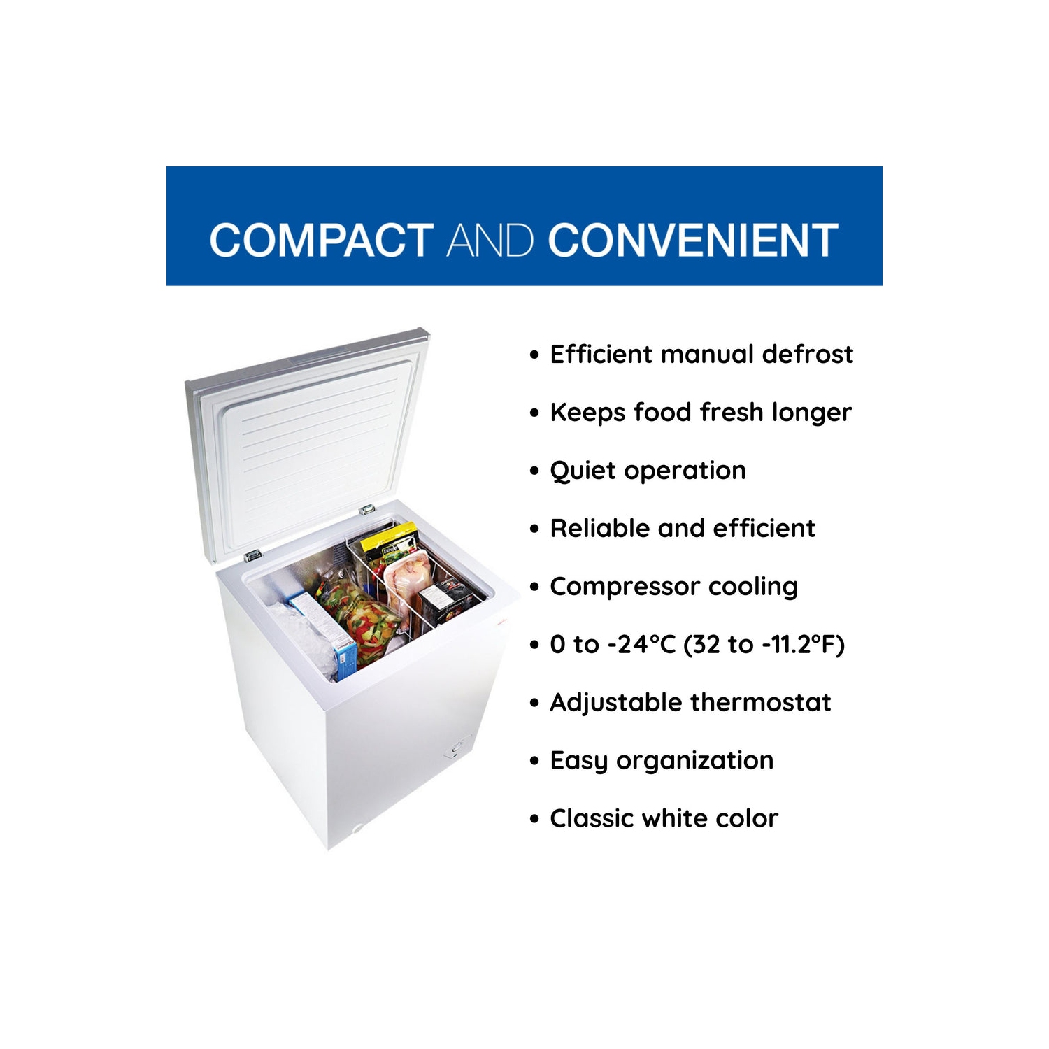Koolatron – congélateur-coffre compact de 3.5 pi3, blanc, dégivrage manuel écoénergétique, dos plat