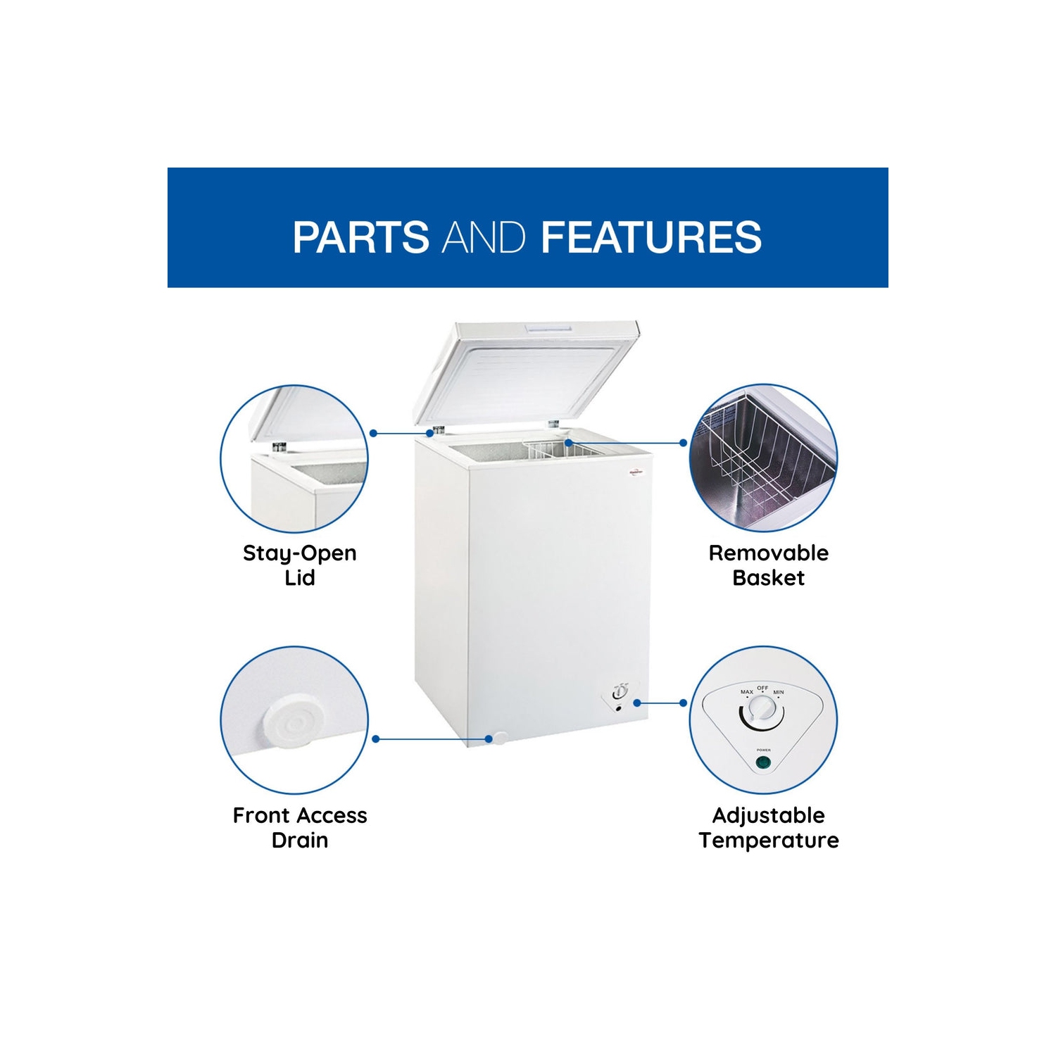 Koolatron – congélateur-coffre compact de 3.5 pi3, blanc, dégivrage manuel écoénergétique, dos plat