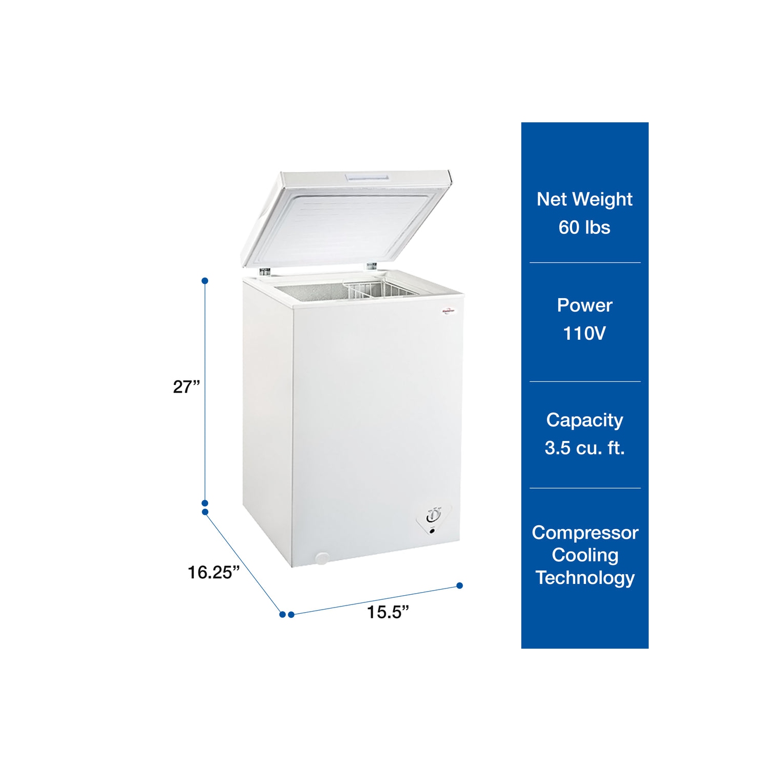Koolatron – congélateur-coffre compact de 3.5 pi3, blanc, dégivrage manuel écoénergétique, dos plat