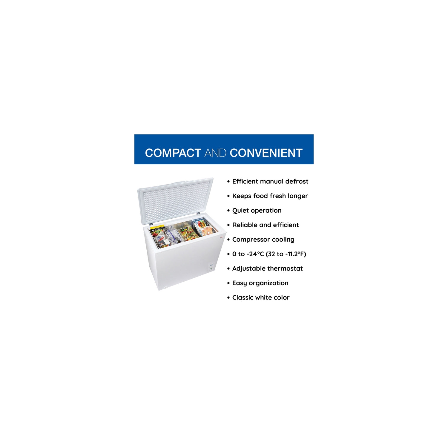 Koolatron Large Chest Freezer 7.0 cu ft, White, Energy-Efficient Manual Defrost, Flat Back