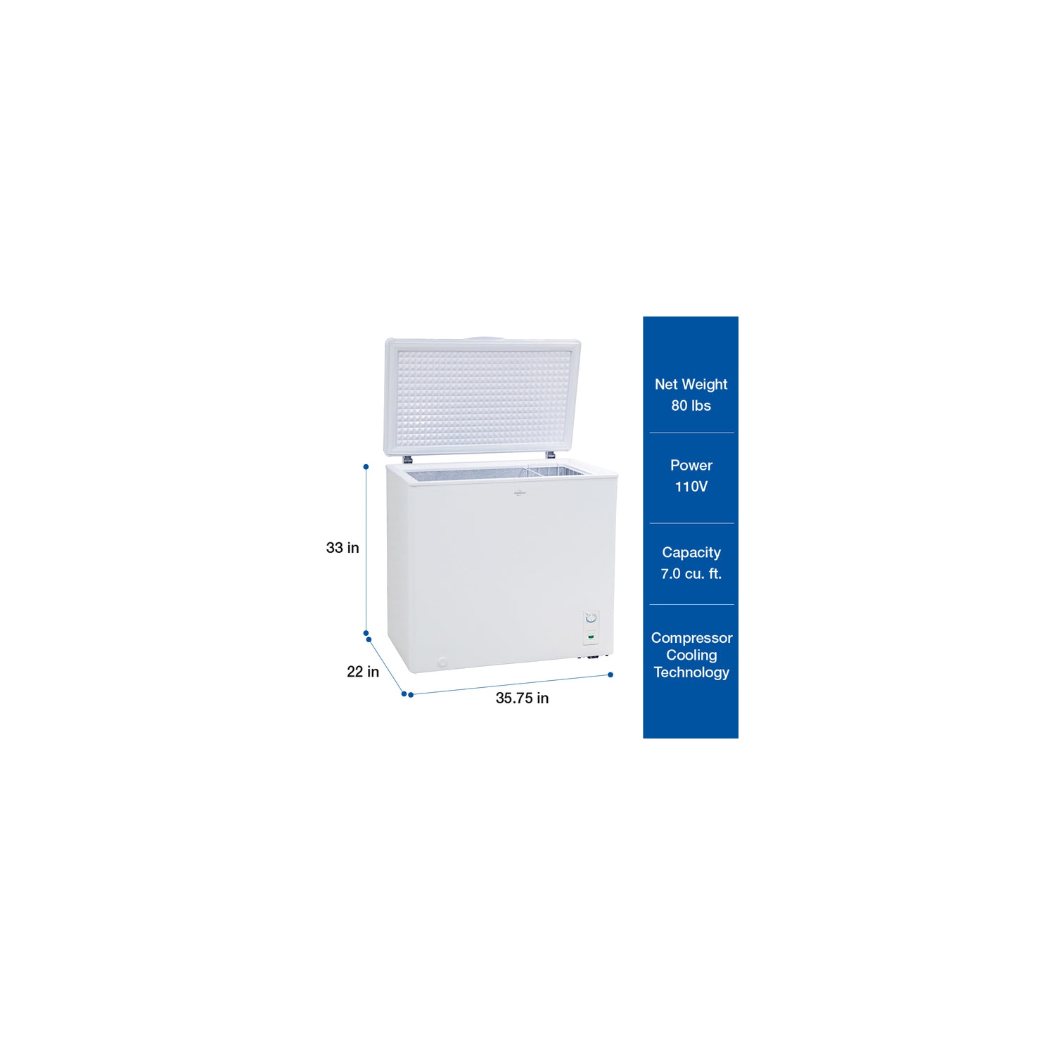 Koolatron Large Chest Freezer 7.0 cu ft, White, Energy-Efficient Manual Defrost, Flat Back