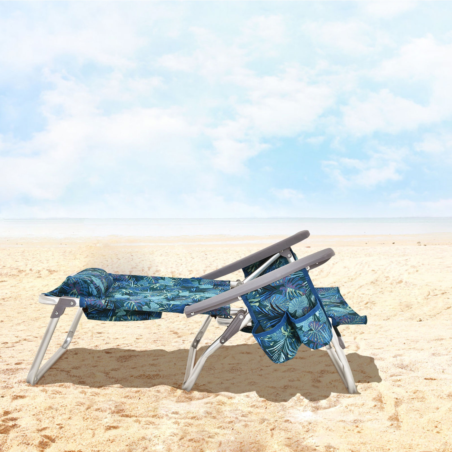 Gymax 4PCS Folding Backpack Beach Chair Reclining Camping Chair w/ Storage Bag