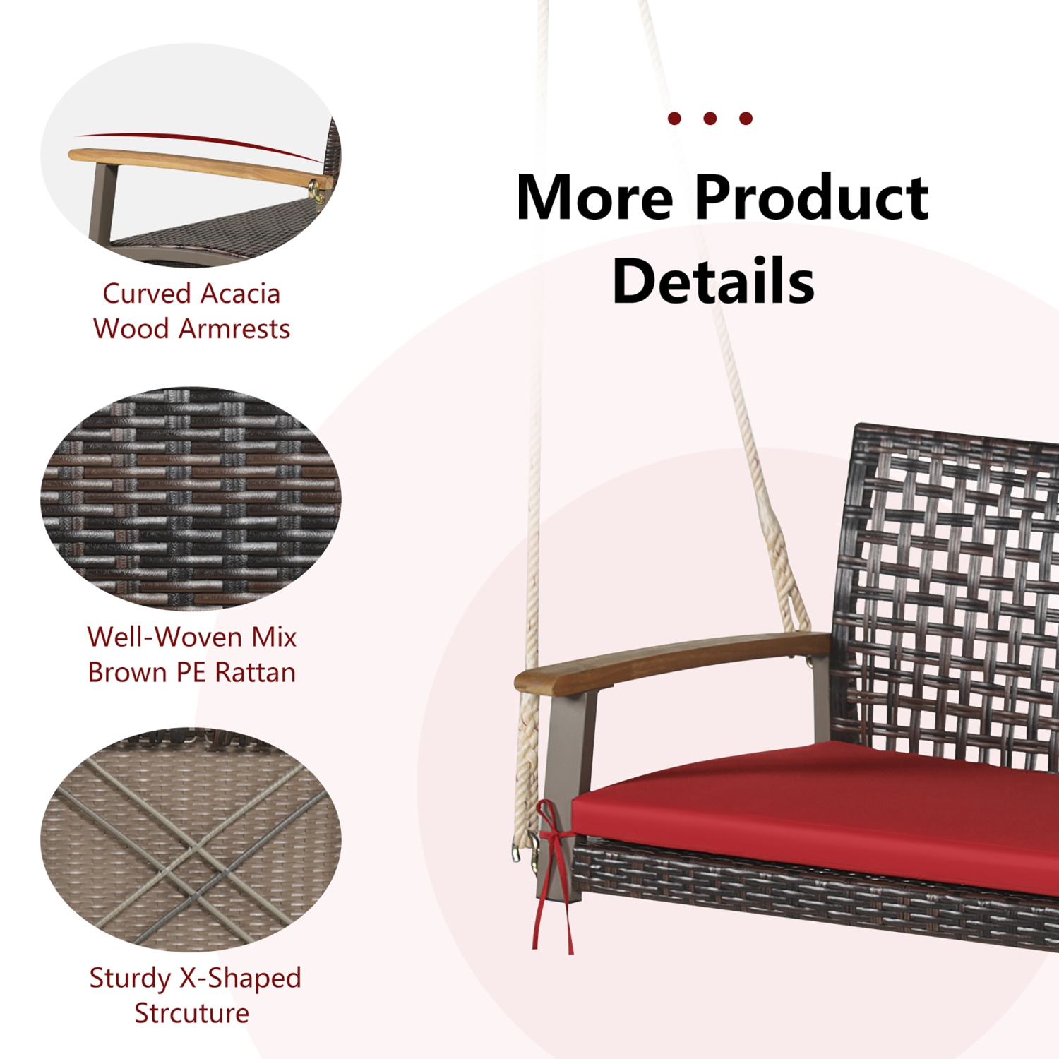 Gymax 2-Seat Rattan Porch Swing Chair Outdoor Wicker Swing Bench W/ Seat Cushion