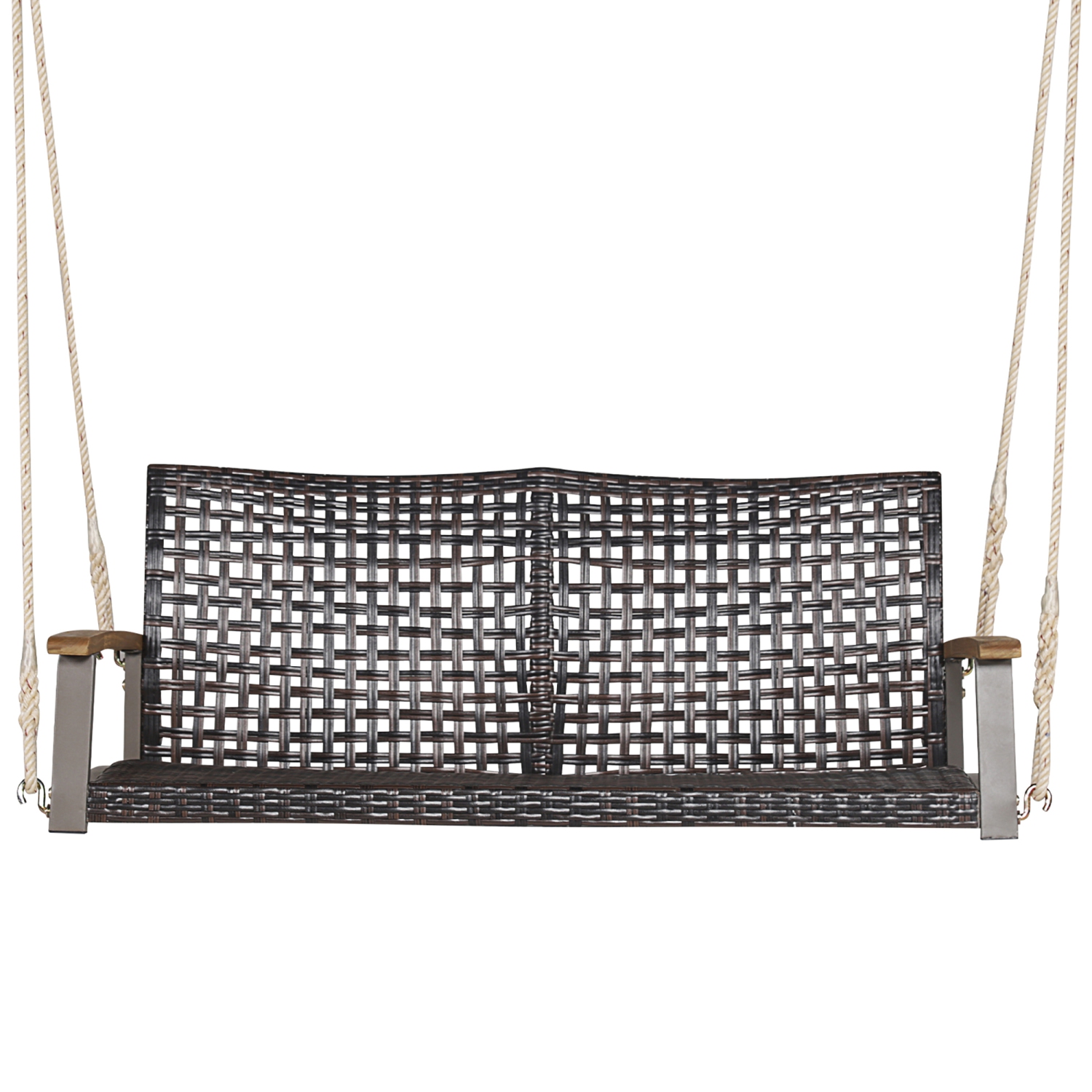 Gymax 2-Seat Rattan Porch Swing Chair Outdoor Wicker Swing Bench W/ Seat Cushion