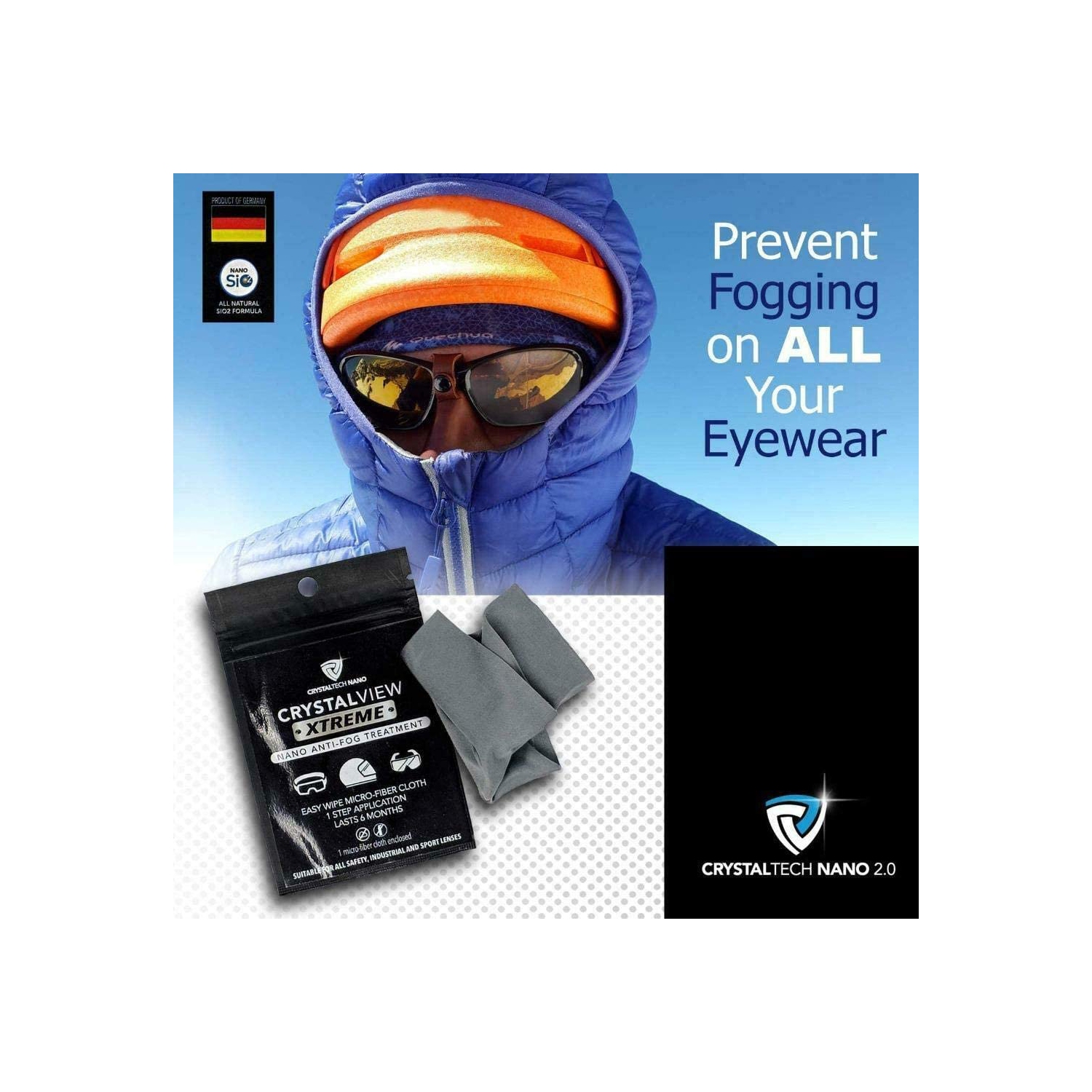 Crystaltech Crystalview Xtreme Nano Anti-Fog Cloth Grey/Black 4PK