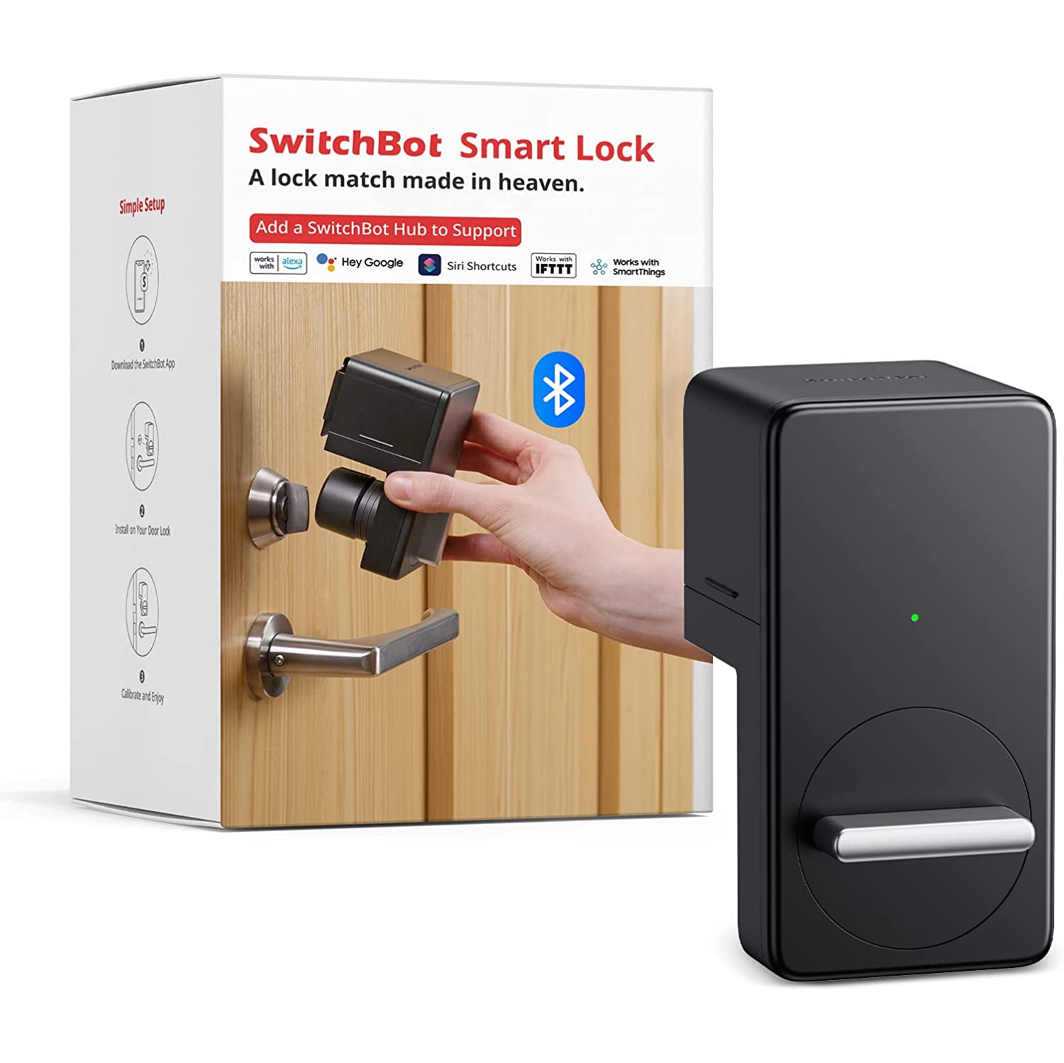 SwitchBot Lock | Smart Bluetooth Door Lock, Electronic Keyless Entry Door Lock for Front Door, Compatible with WiFi Bridge (Sold Separately), Fits Your Existing Deadbolt