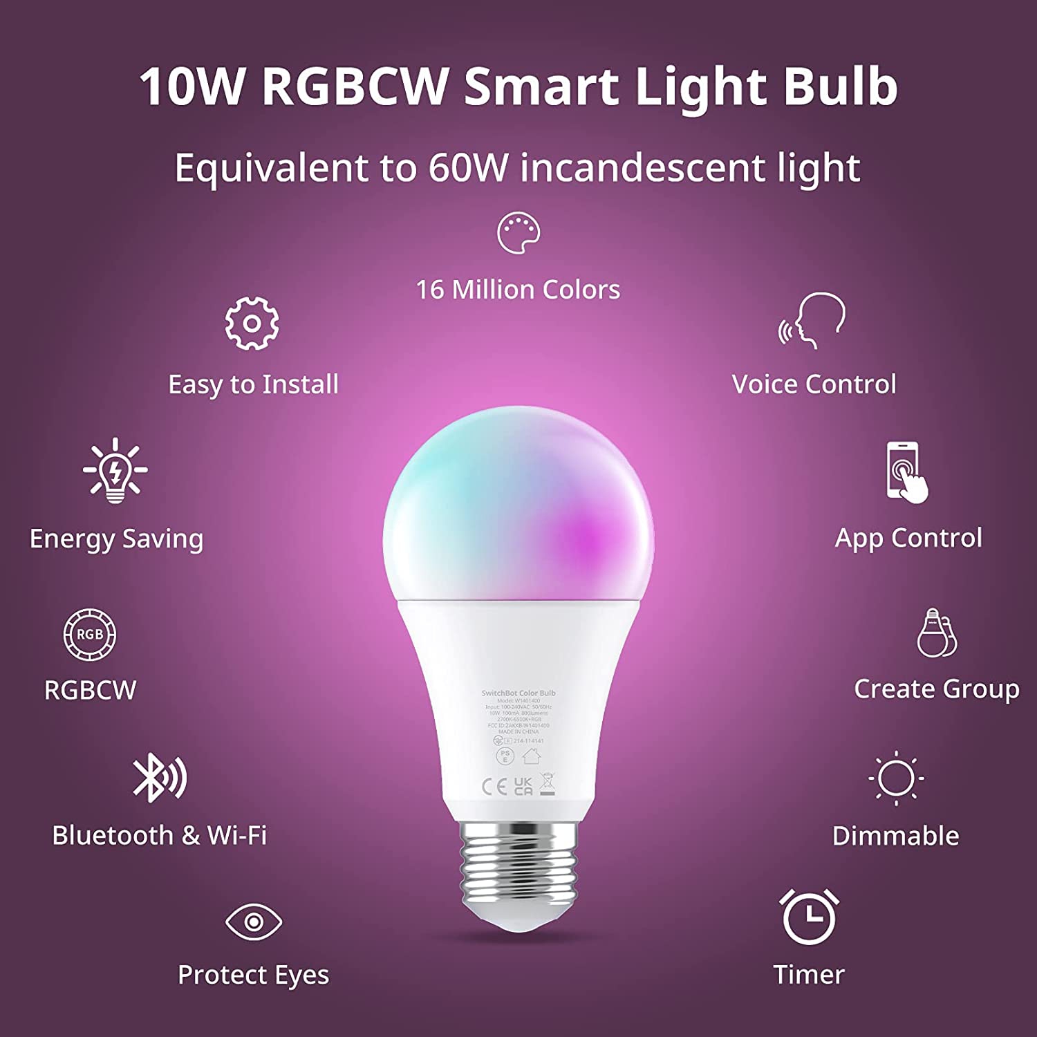 SwitchBot E26 Smart LED Light Bulb |Multi-Colour, WiFi & Bluetooth