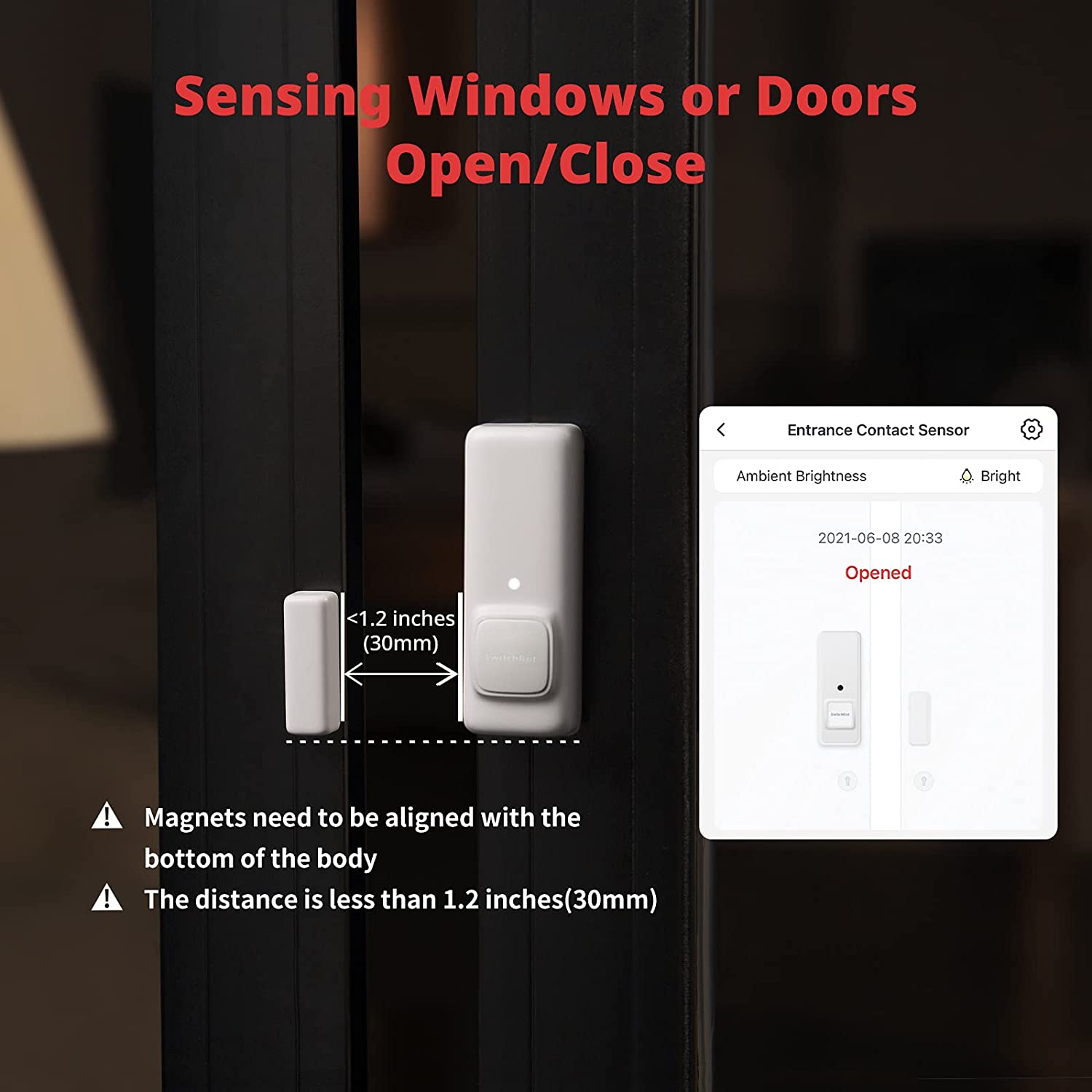 Capteur de contact SwitchBot | Alarme de fenêtre et capteur de porte sans fil Smart Home Security, ajoutez SwitchBot Hub Mini pour le rendre